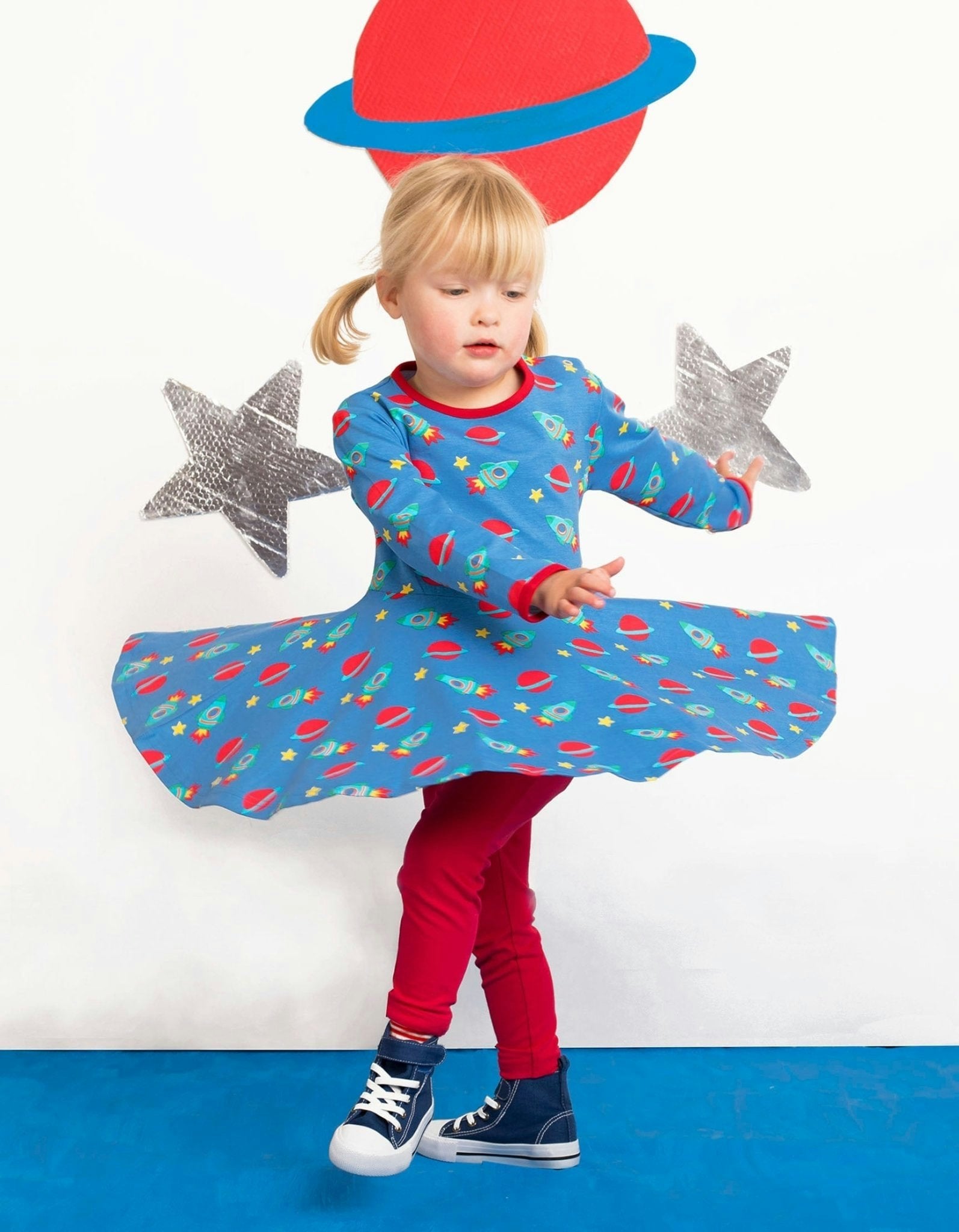 Toby Tiger Organic Space Print Skater Dress - 3-4Y / 104Cm