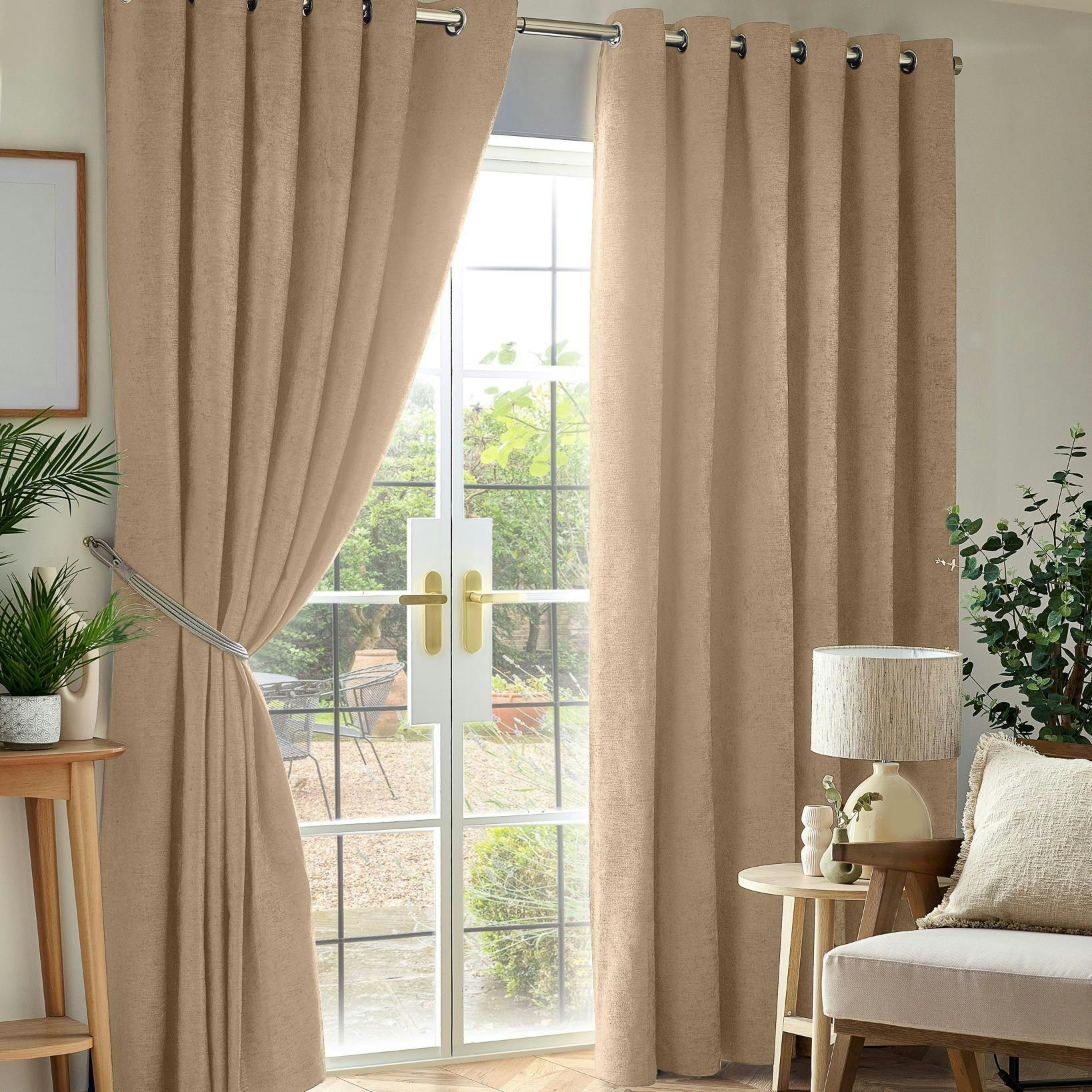 Rackhams Black/Light Chenille Out Ring Top Eyelet Curtains - 168Cm Width X 137Cm Drop