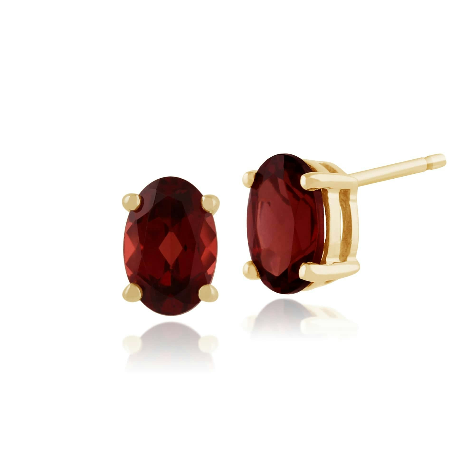 Gemondo Yellow/Gold Classic Oval Garnet Stud Earrings In 9Ct