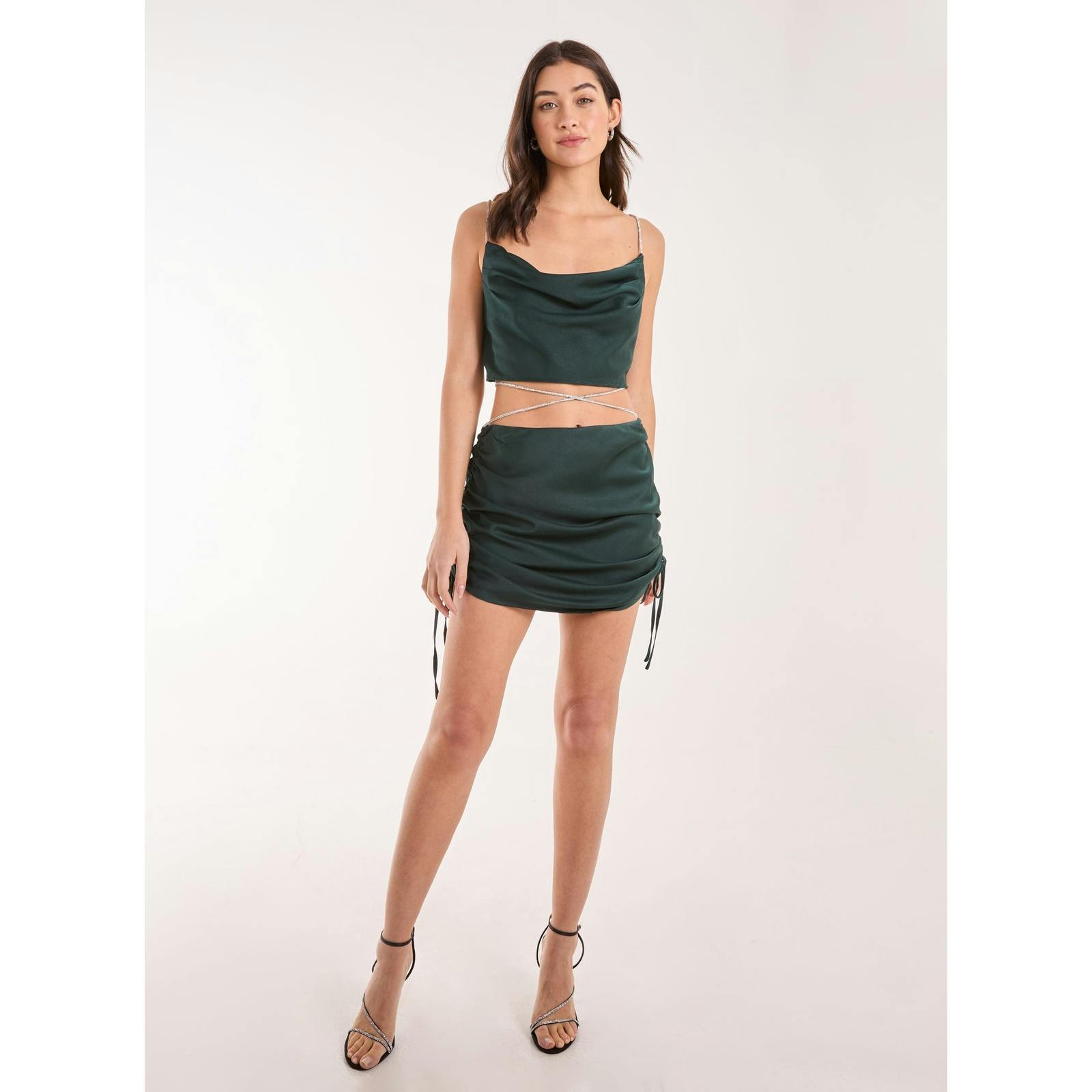 Pink Vanilla Pink/Dark/Green Vanilla Diamante Tie Waist Skirt - M