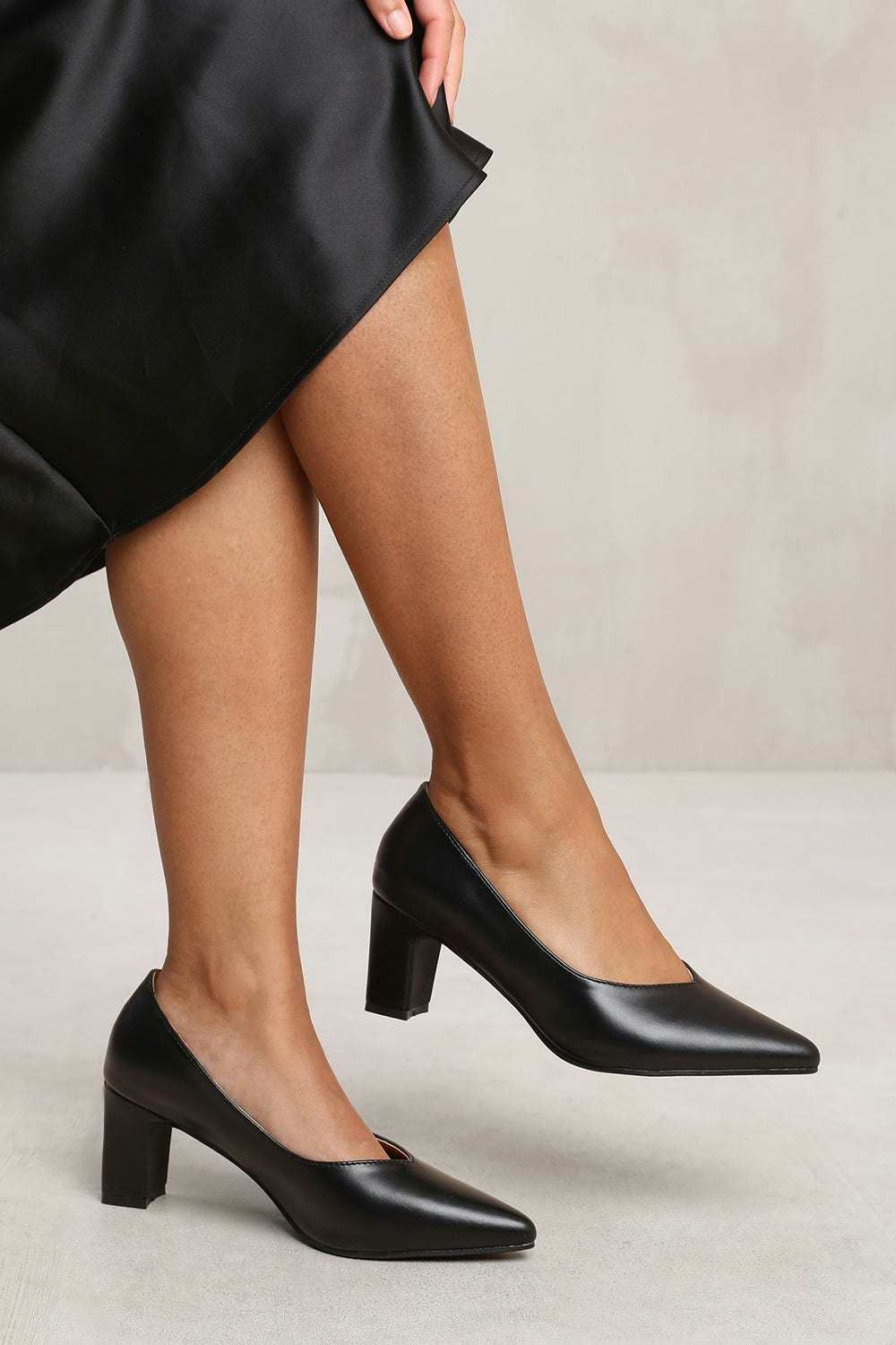 Where's That From Black Serena Wide Fit Block Heel With Pointed Toe In Faux Leather - 4E