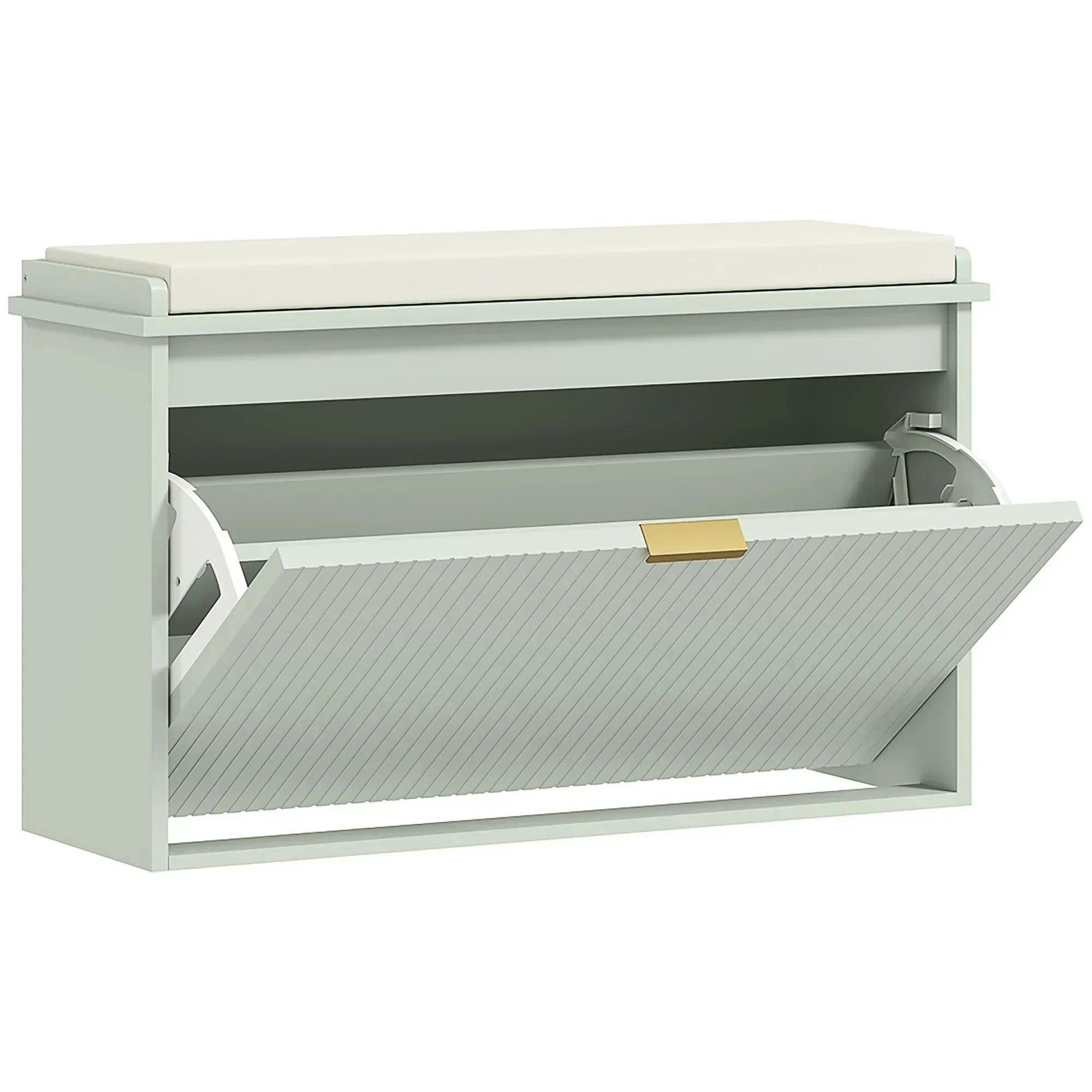 Rackhams Green Shoe Storage Bench With Cushion And Flip-Drawer 80X26x47.5cm - Image 5