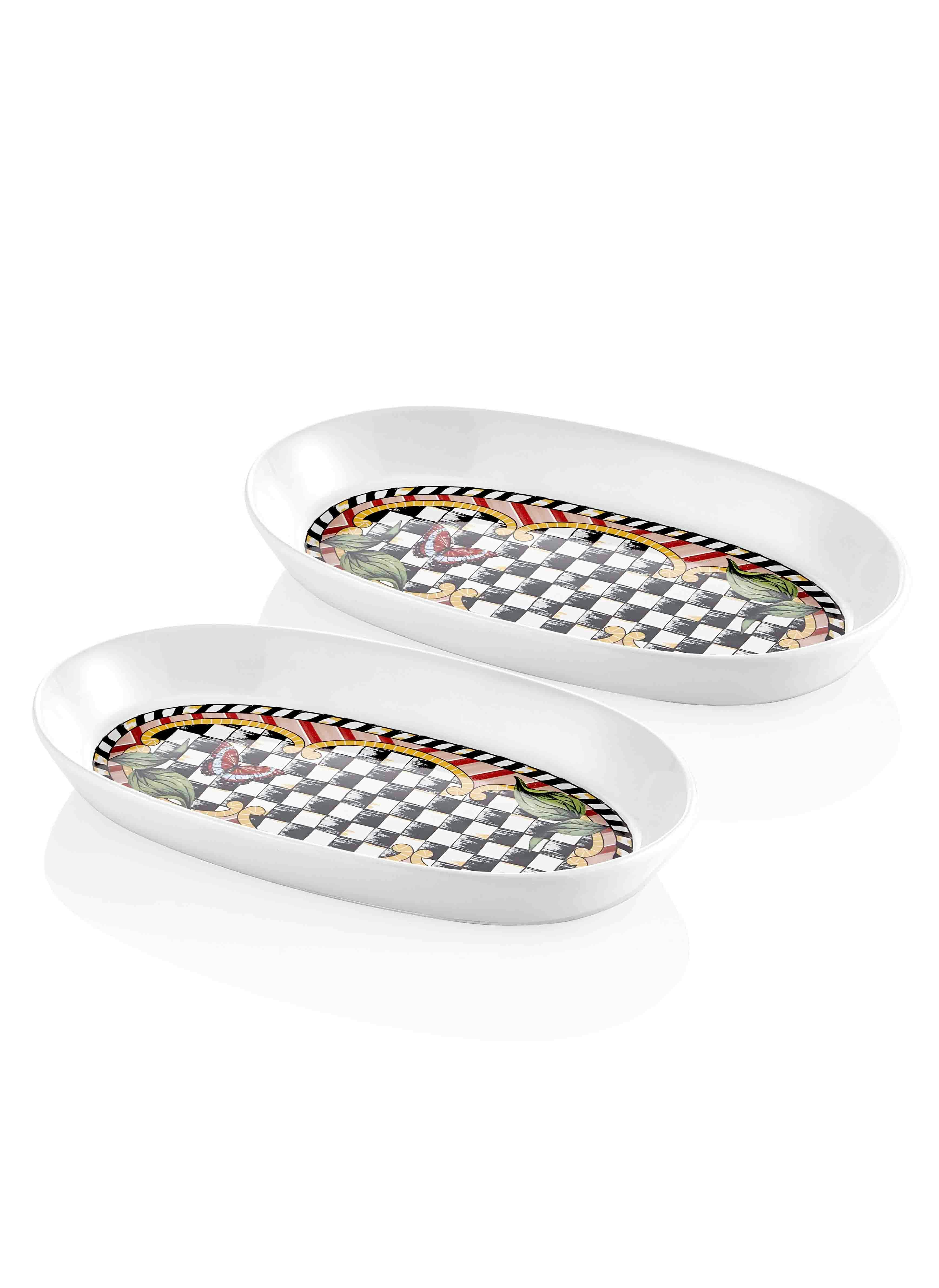 Rackhams Black/White Jardin Collection Oval Serving Platters (Set Of 2)