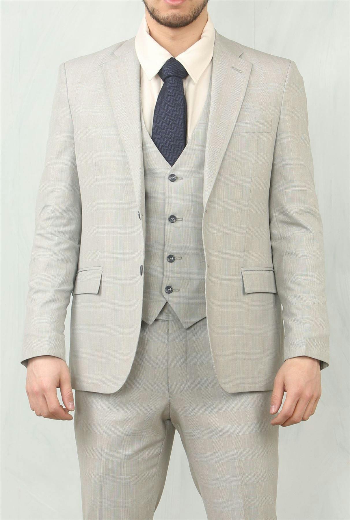 Infinity Leather Men's Grey 3 Piece Prince Of Wales Suit Workwear - 52" Jacket 46" Trousers