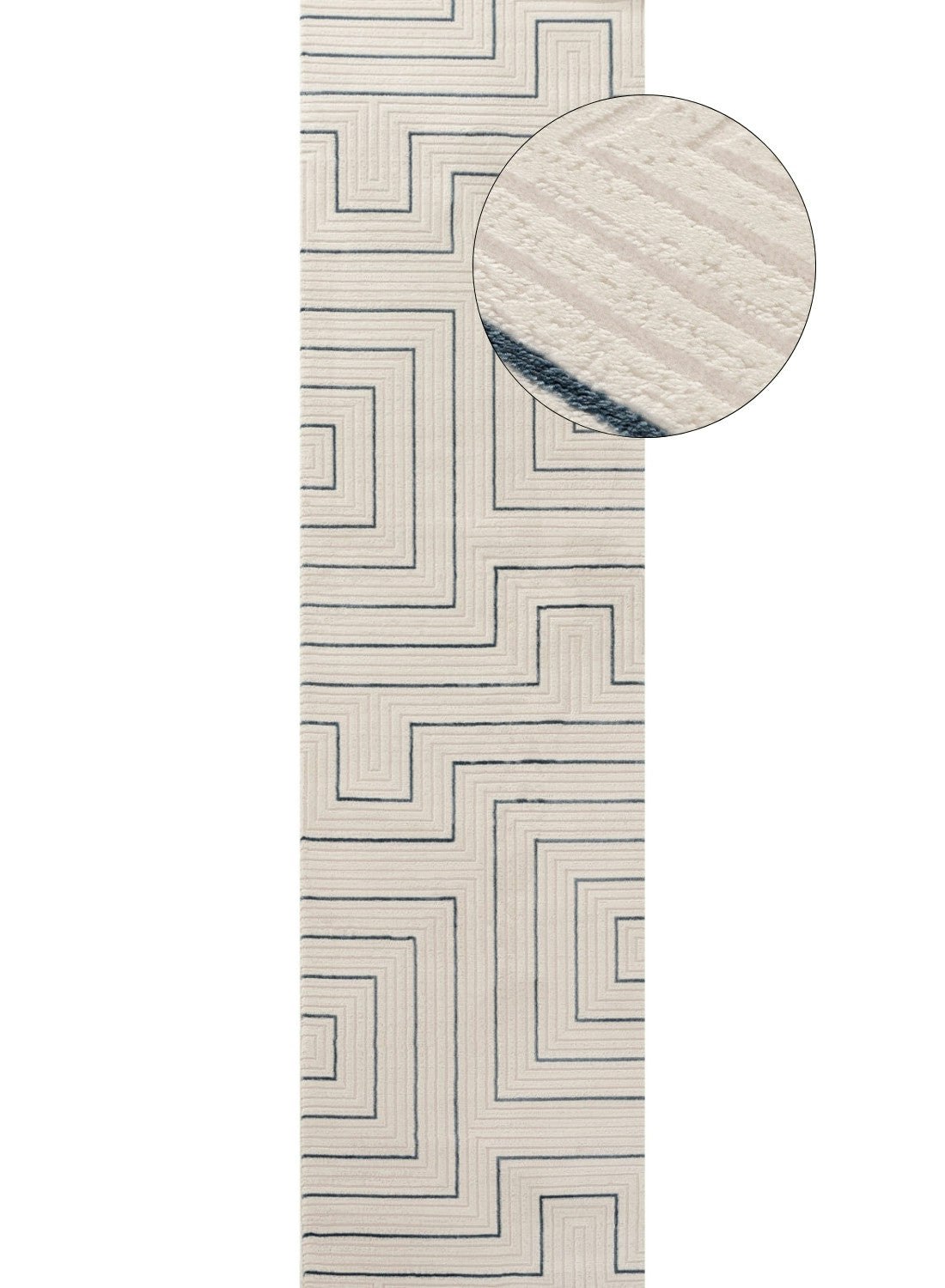 The Rugs Cream/Blue Carmel - Geometric Rug | 6040 - 80X300 Cm