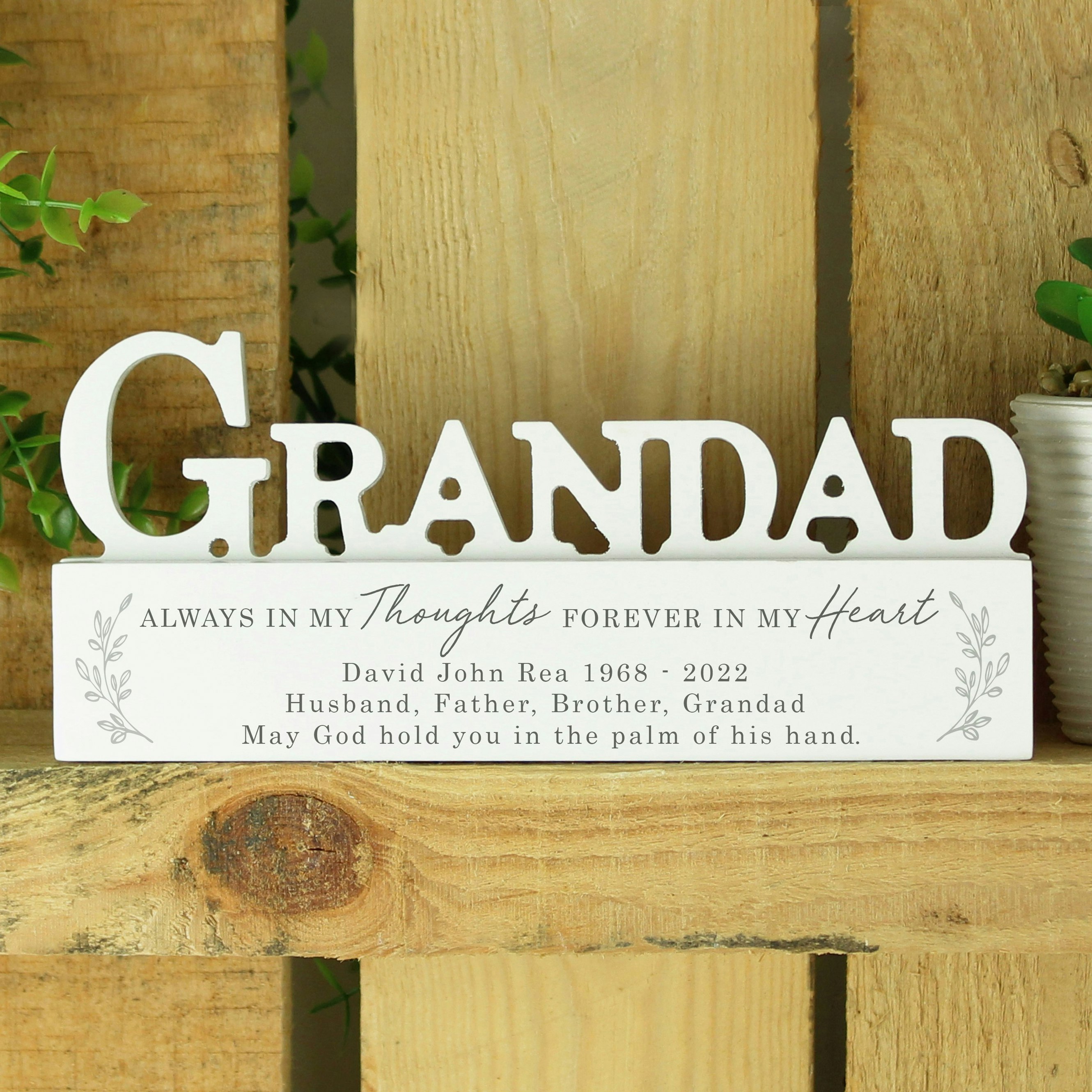 Rackhams Personalised In Loving Memory Wooden Grandad Ornament