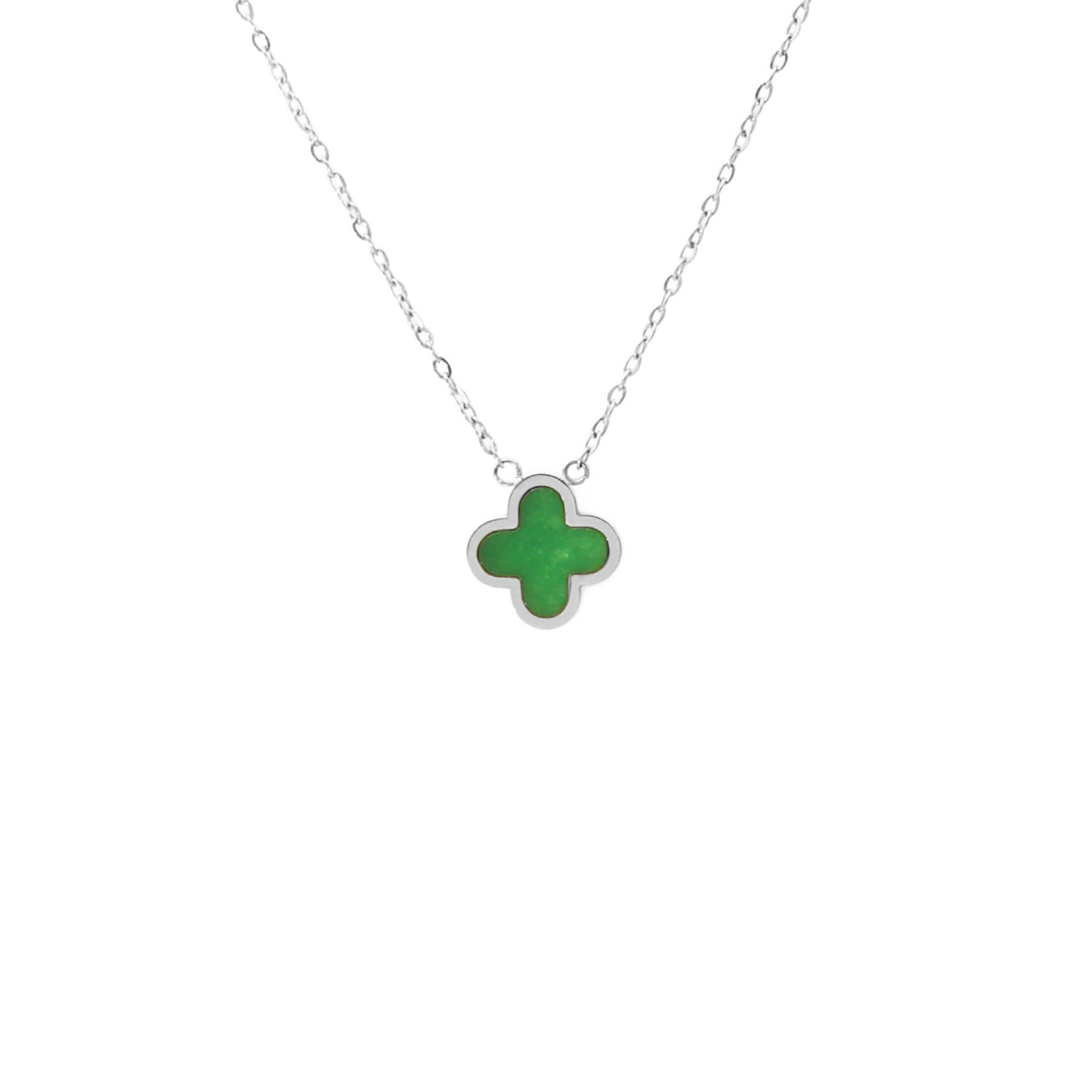 Say It With Green/Silver Crystal Clover Necklace