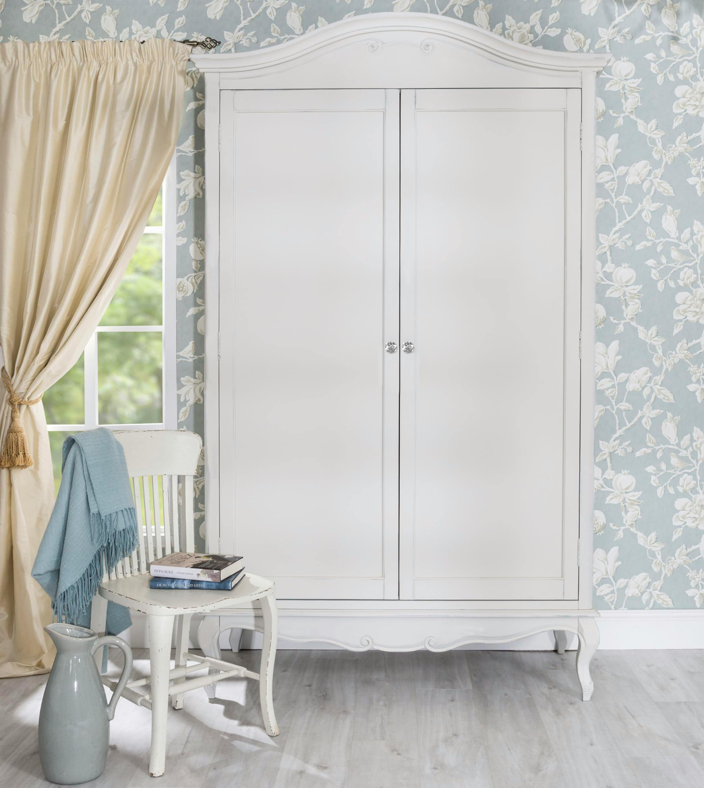 Rackhams White Juliette Double Wardrobe With Crystal Handles French Style 2 Door Bedroom Storage