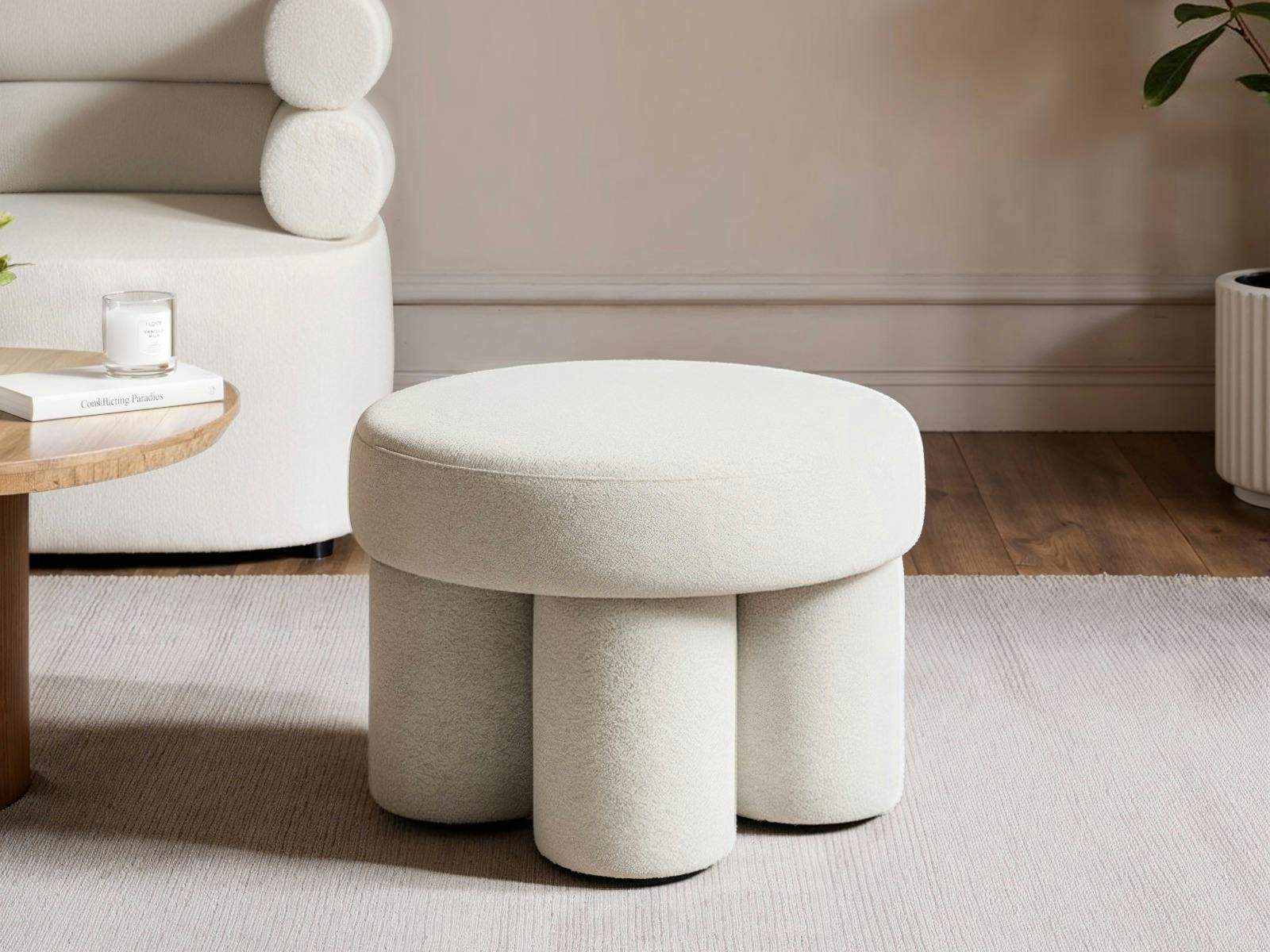 Solace+Co Ferro Low Pouffe Beige Fabric - Beige - Image 3