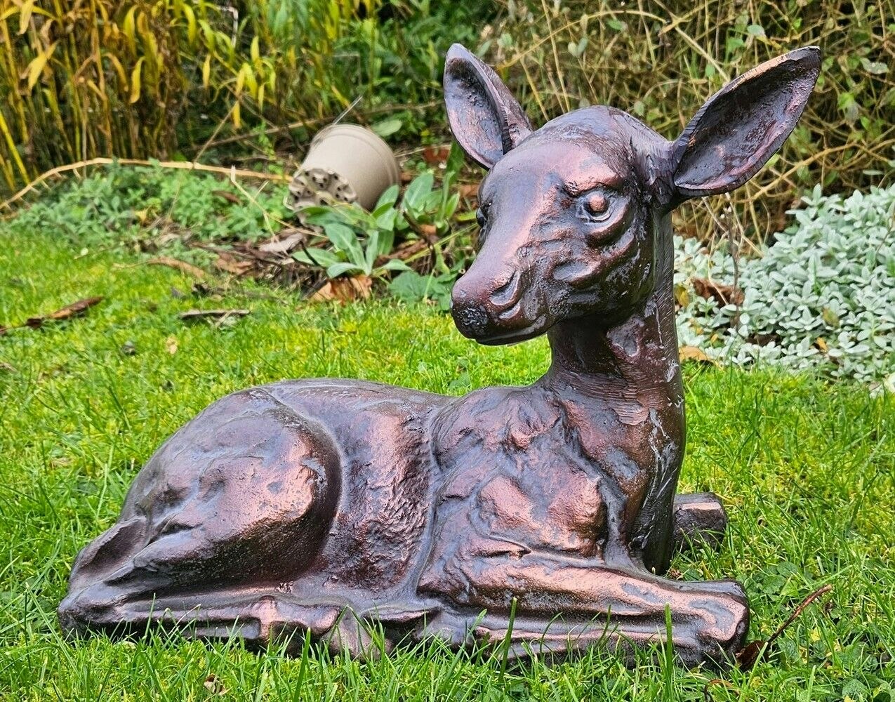 Rackhams Bronze Laying Fawn Garden Sculpture Deer Ornament - Cast Aluminium - Sculpture