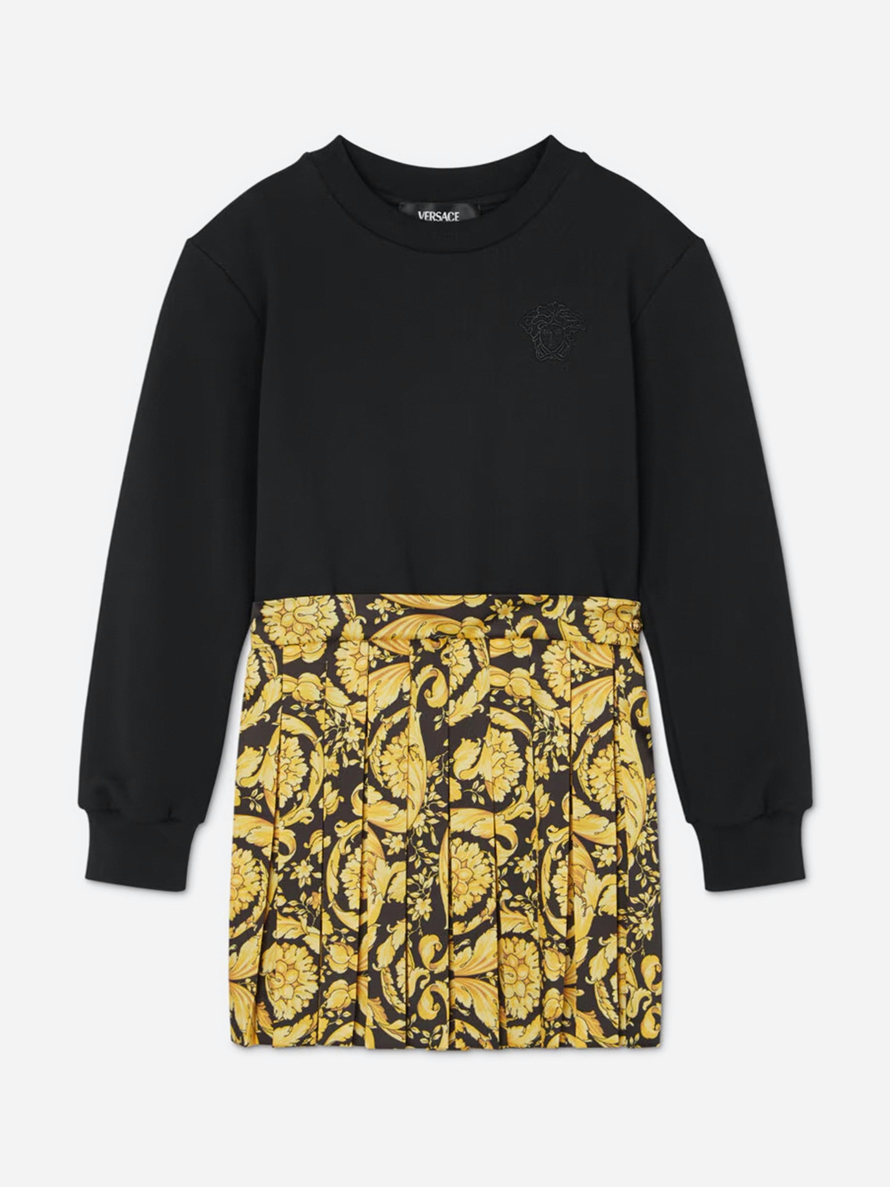 Versace Girls Black Barocco Logo Dress In - 12 Yrs