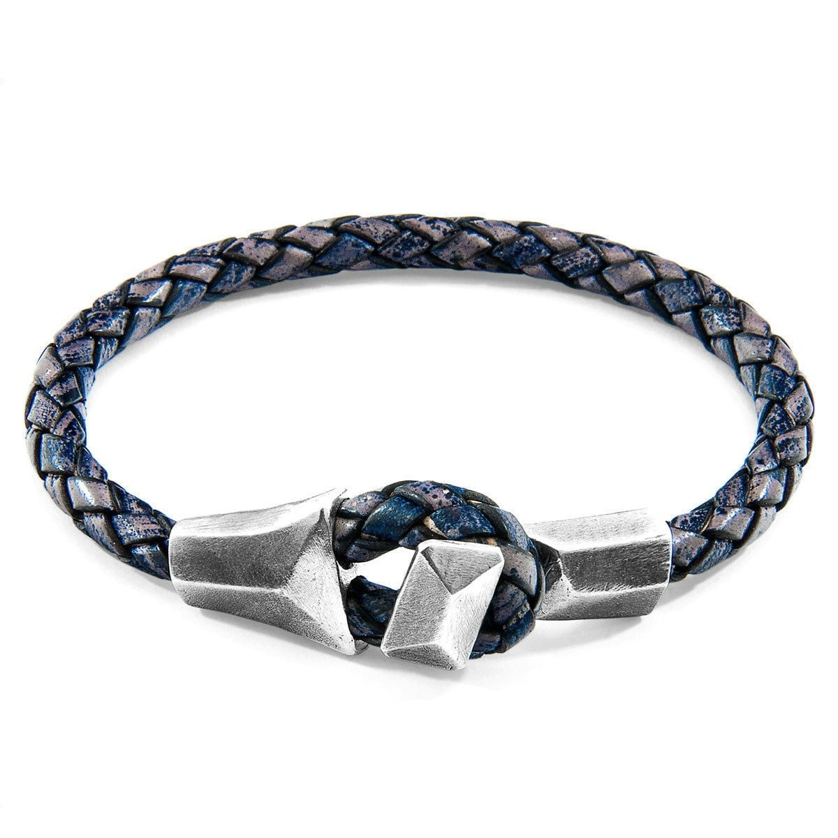 Anchor & Crew Indigo/Blue/Silver Alderney And Braided Leather Bracelet - L - 23Cm
