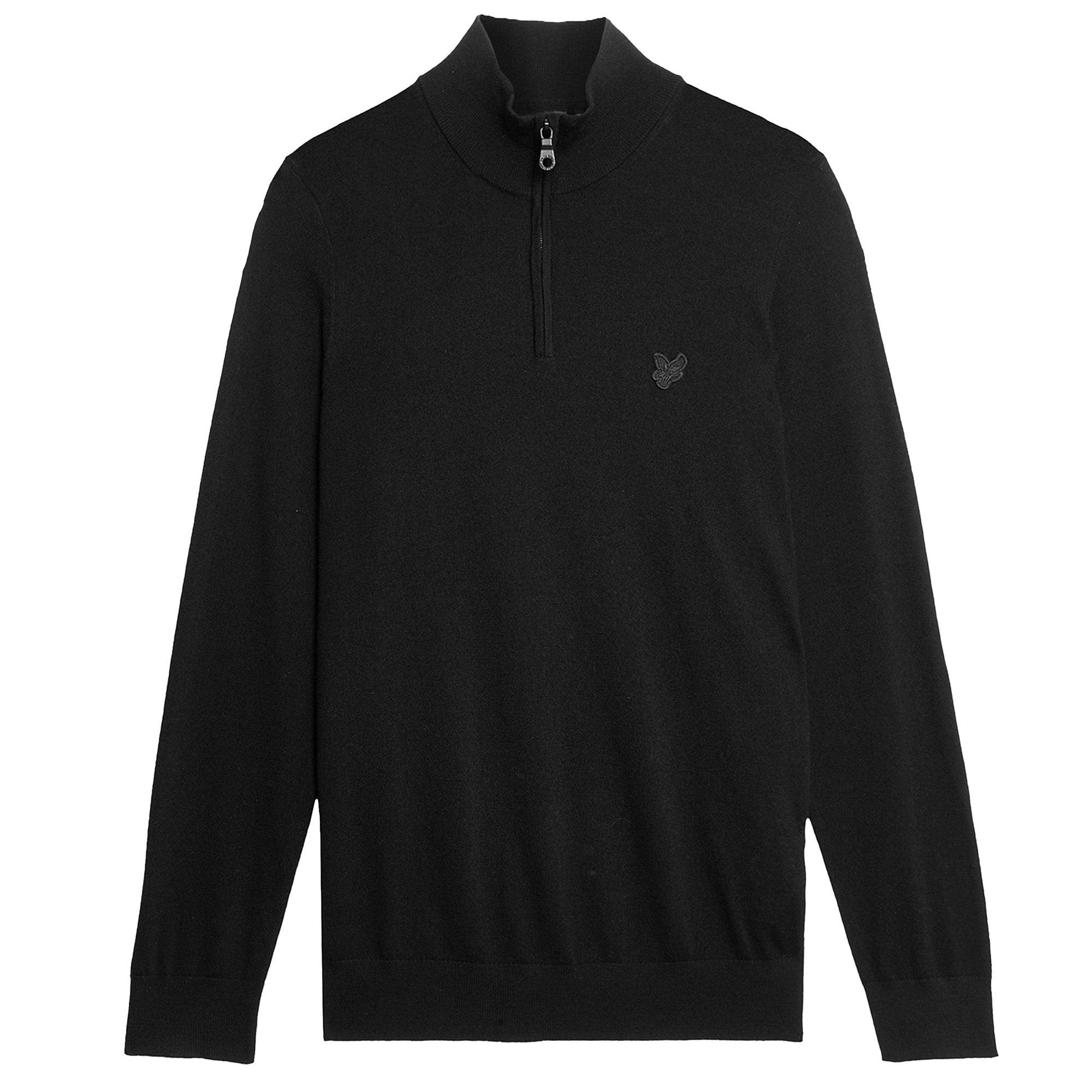 Lyle & Scott Black Tonal Merino Quarter Zip Jumper - Jet - Medium