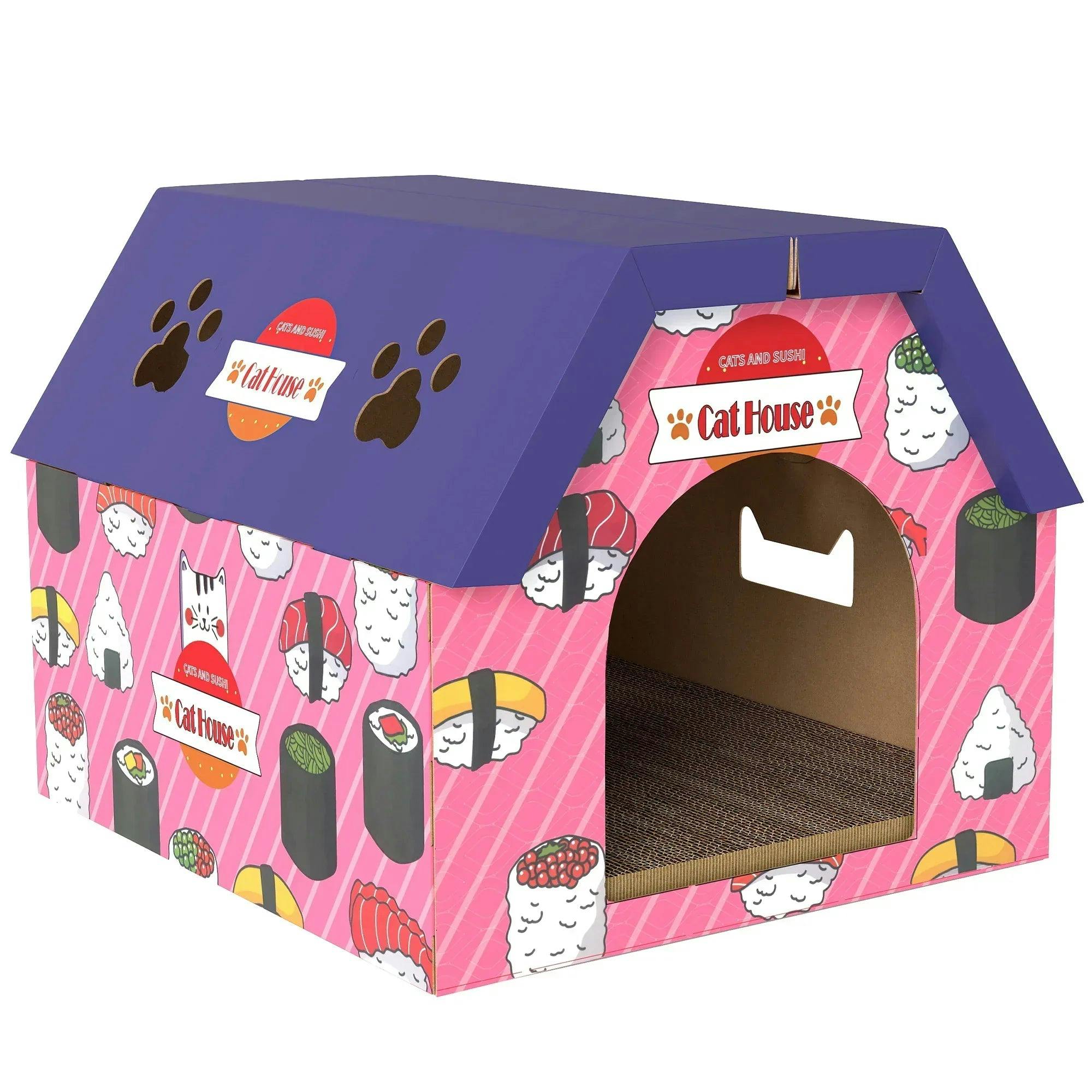 Pawhut 2-In-1 Cat Scratching Board House With 4 Paw-Shaped Vents, Pink - Image 6