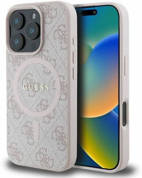 Guess Pink Leather 4G Ring Classic Logo Hardcase With Magsafe For Iphone 16 Pro 6.3" - Guhmp16lg4gfrp