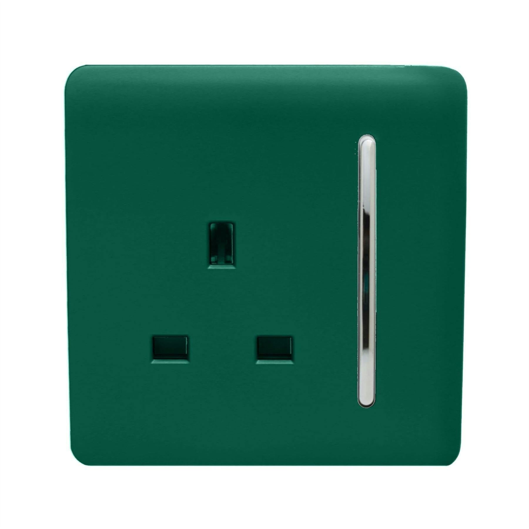 Trendi Switch 1 Gang 13amp Dark Forest Green Switched Plug Socket - Screwless Plate - Image 8