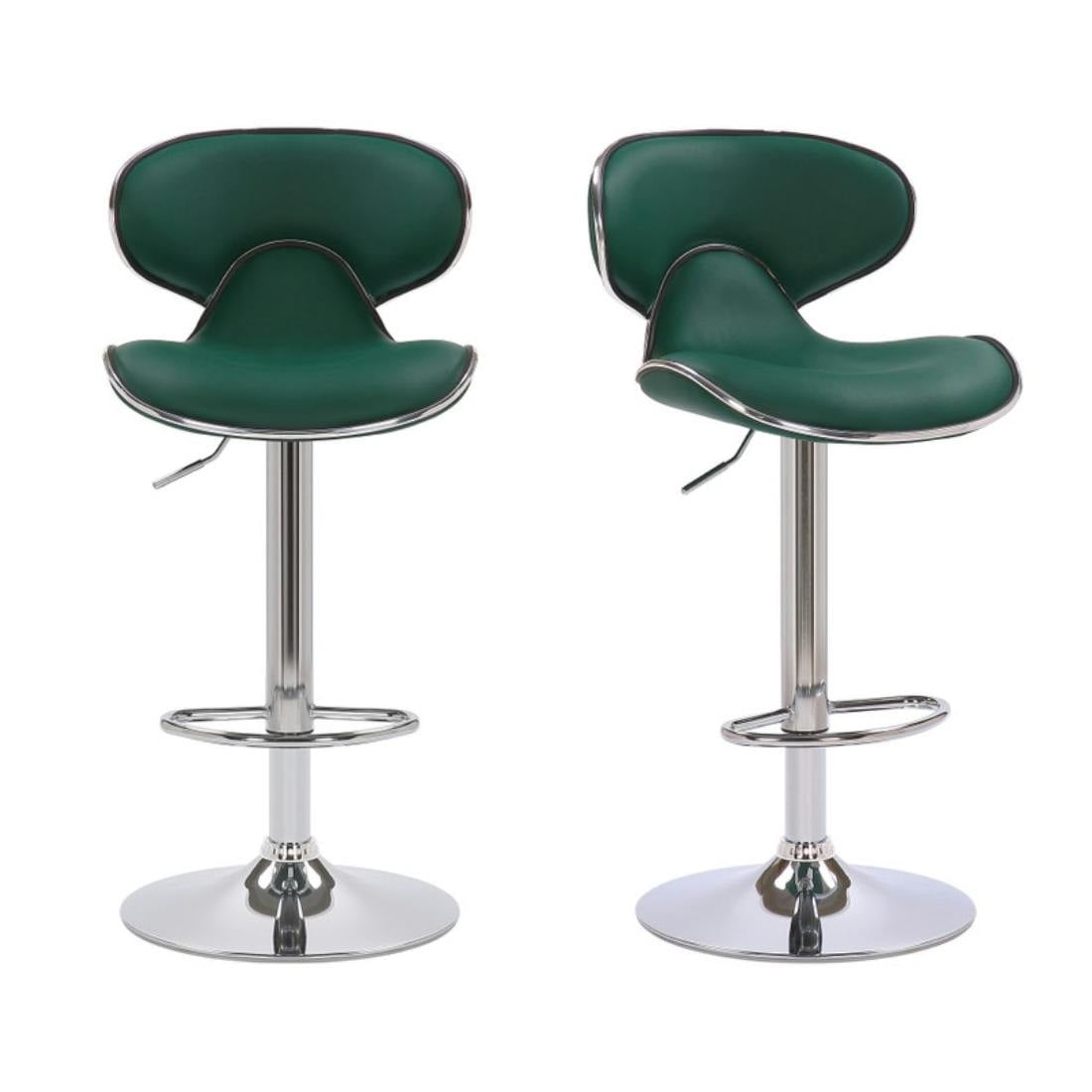 Lamboro Green Carcaso Kitchen Bar Stools Pair Sage Adjustable Swivel Gas Lift, Chrome Base, For Breakfast Bar Or Kitchen