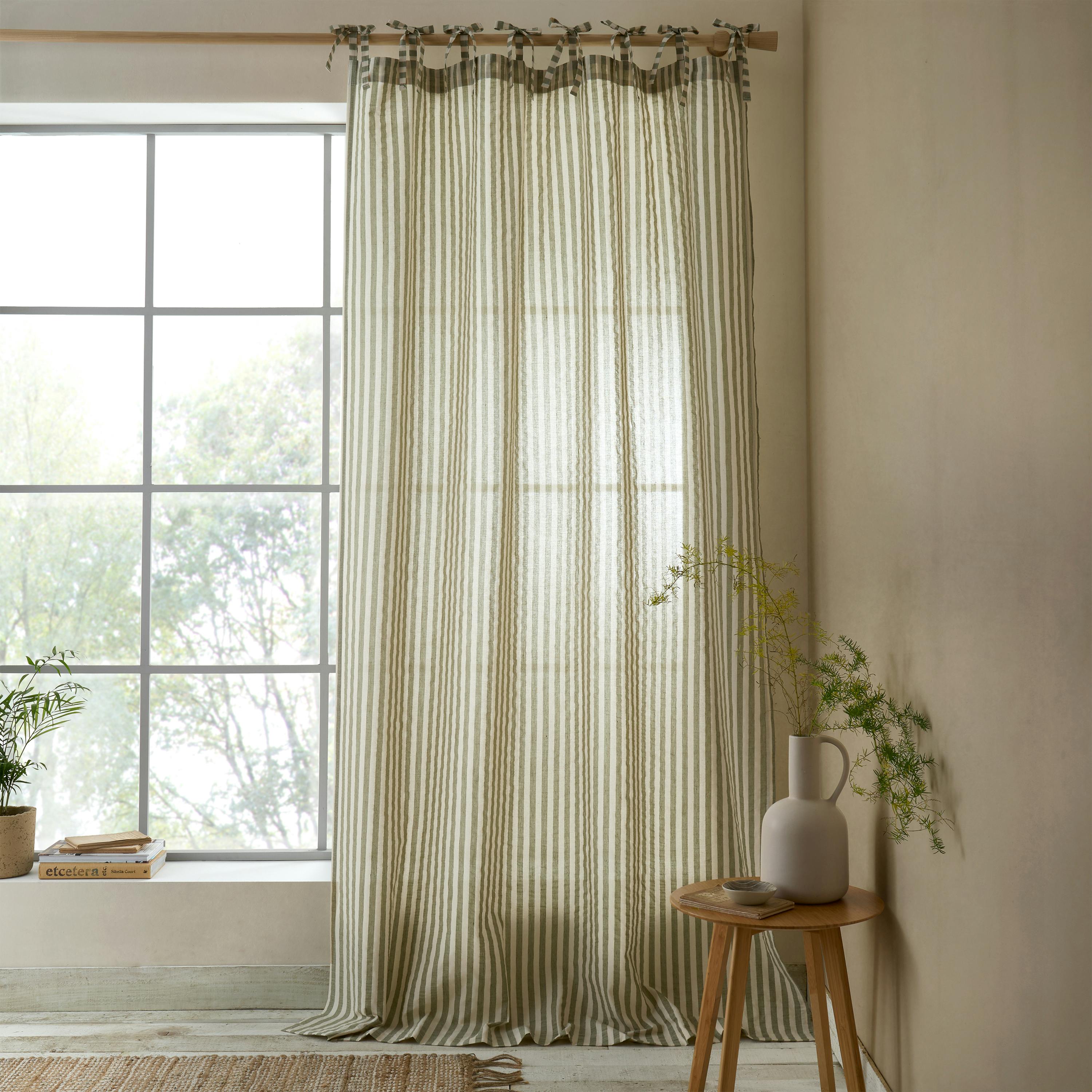 Rackhams Green Zanzibar Woven Stripe Voile Curtain Panel - 140 X 183 Cm