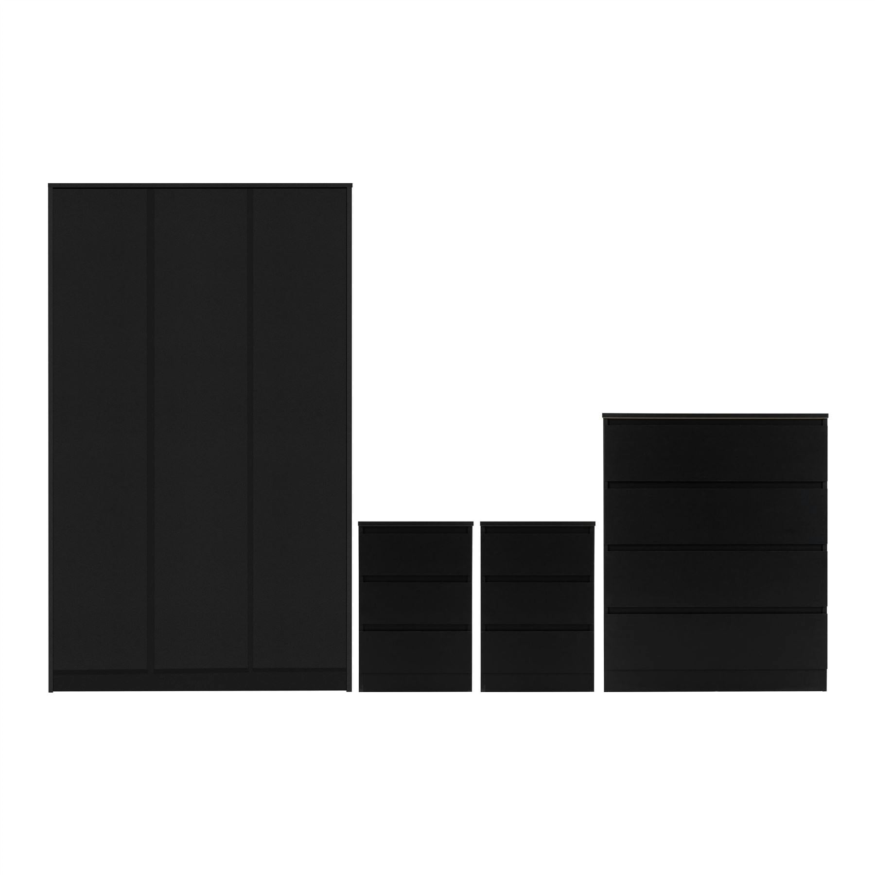 Photos - Bedroom Set Walker Rackhams Malvern 4 Piece  with 3 Door Triple Wardrobe - Black 