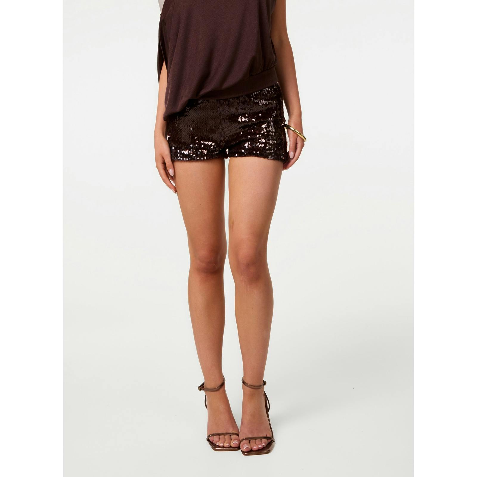 Pink Vanilla Pink/Brown Vanilla Sequin Hot Pants - M