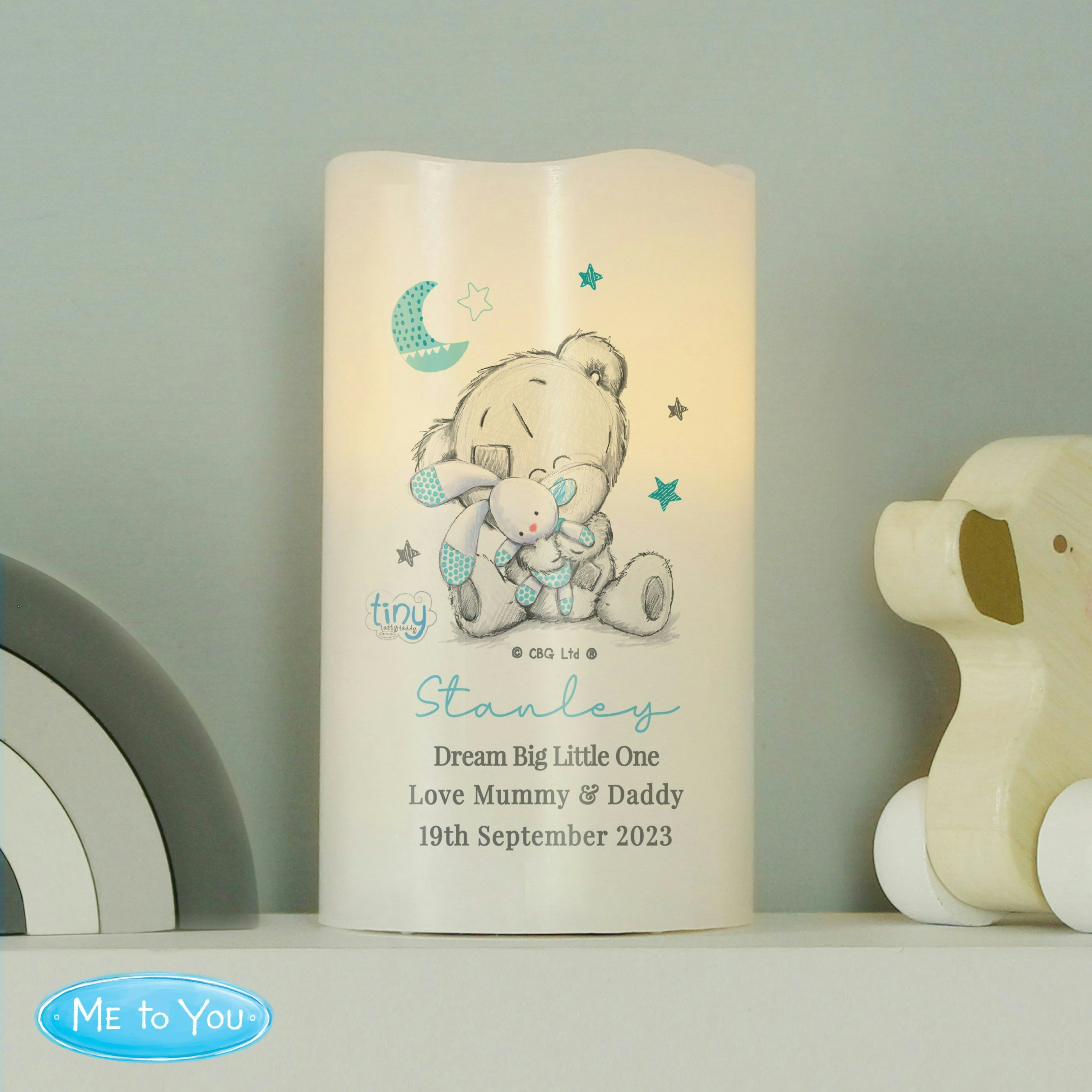 Rackhams Blue Personalised Tiny Tatty Teddy Nightlight Led Candle