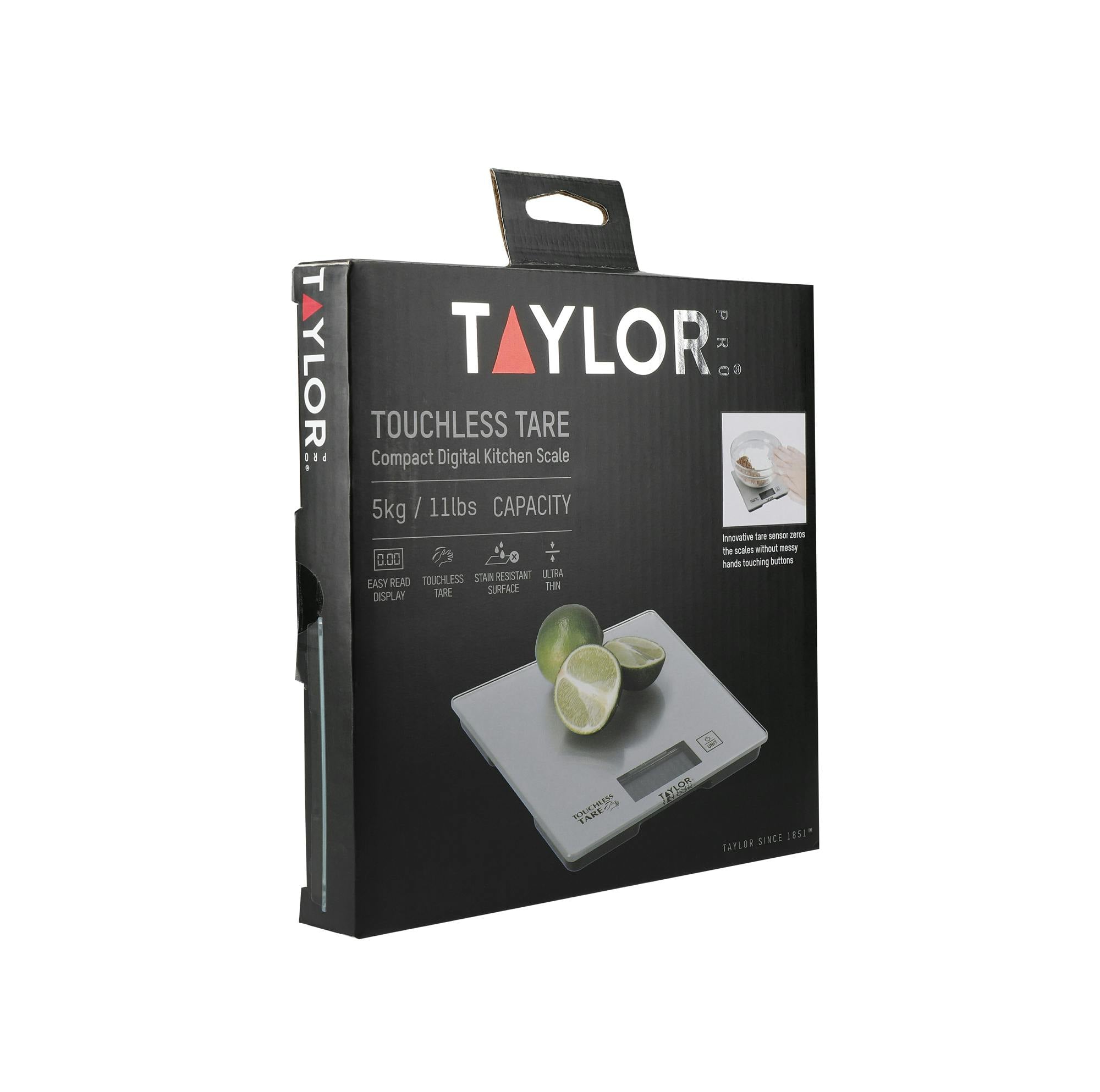 Taylor Silver Pro Compact Digital Kitchen Scales With Touchless Tare In Gift Box, Glass / Plastic
