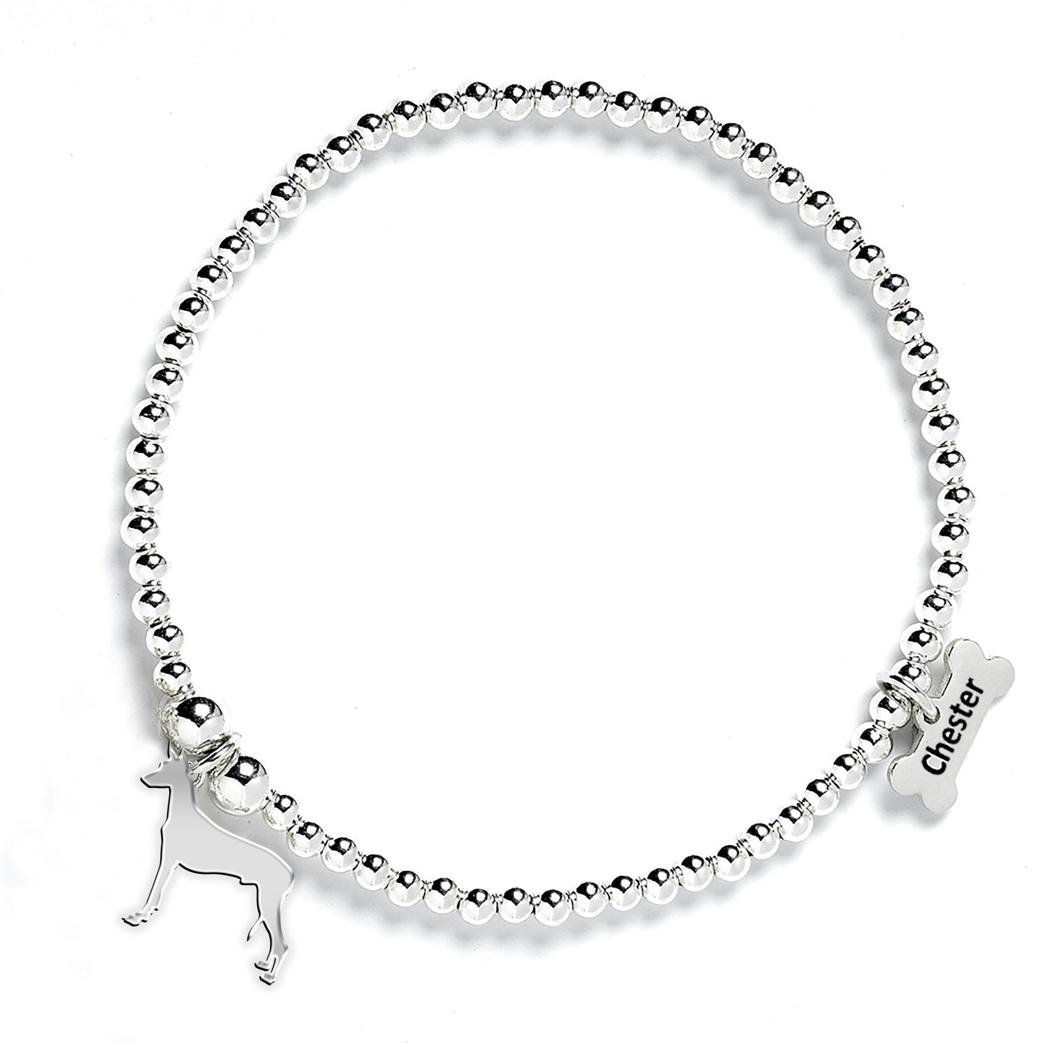 Mylee London Silver Pharaoh Hound Silhouette Ball Bead Bracelet - Personalised - No
