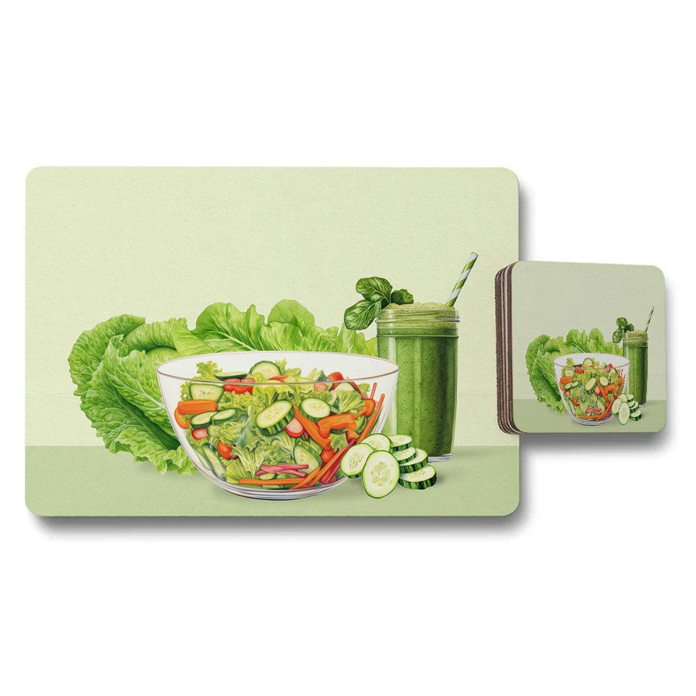 Benjamin Tate Design Green Salad Theme Placemat And Coaster Set For Dining Table Decor