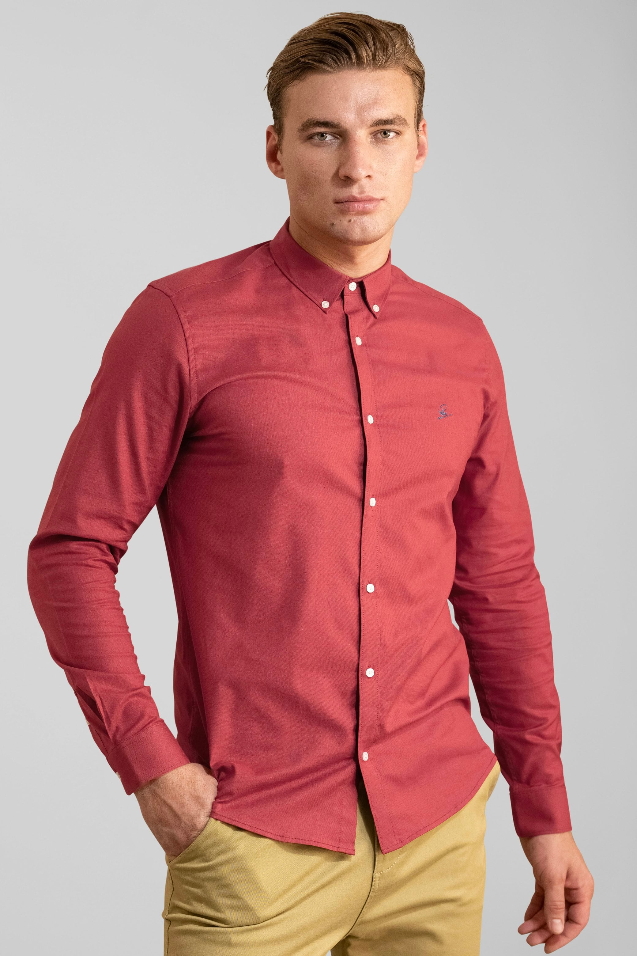 Enorsia Red Signature Slim Fit Oxford Shirt - Xl - 98% Cotton, 2% Spandex