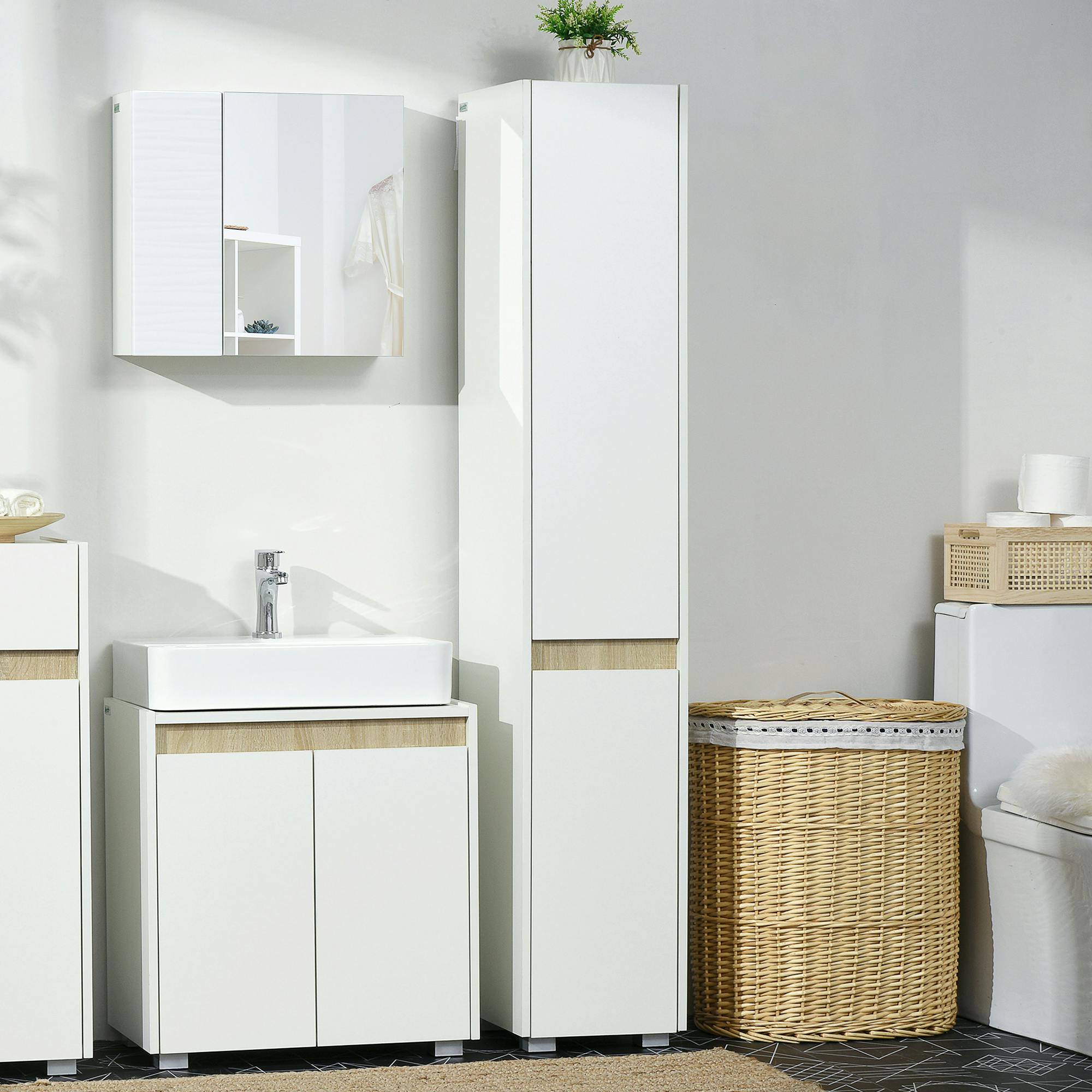 Kleankin White 5-Tier Modern Tall Bathroom Cabinet With Adjustable Shelves