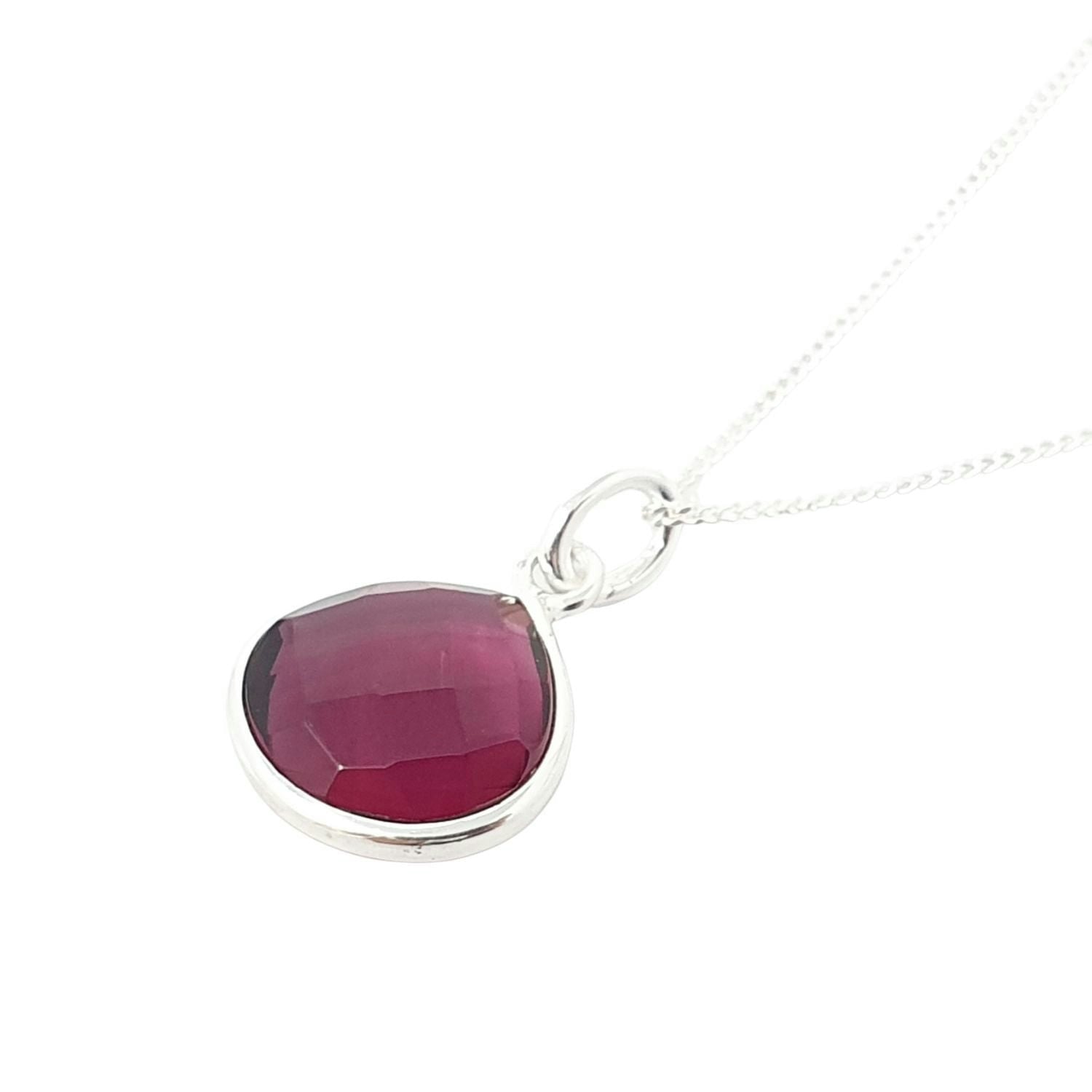 Harfi Silver Ruby July Birthstone Sterling Pendant Charm Necklace