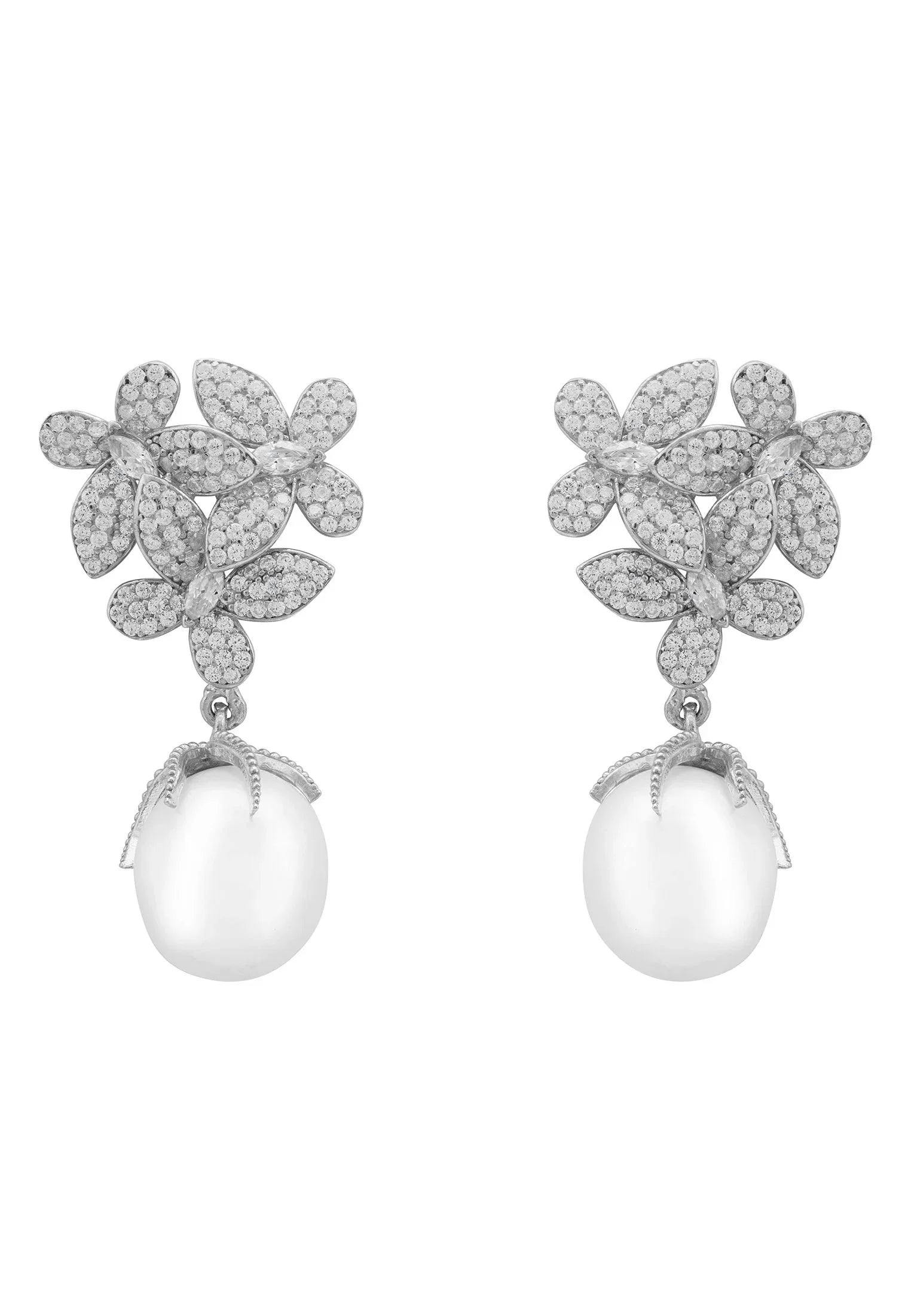Latelita Silver/White Flowers Pearl Earrings