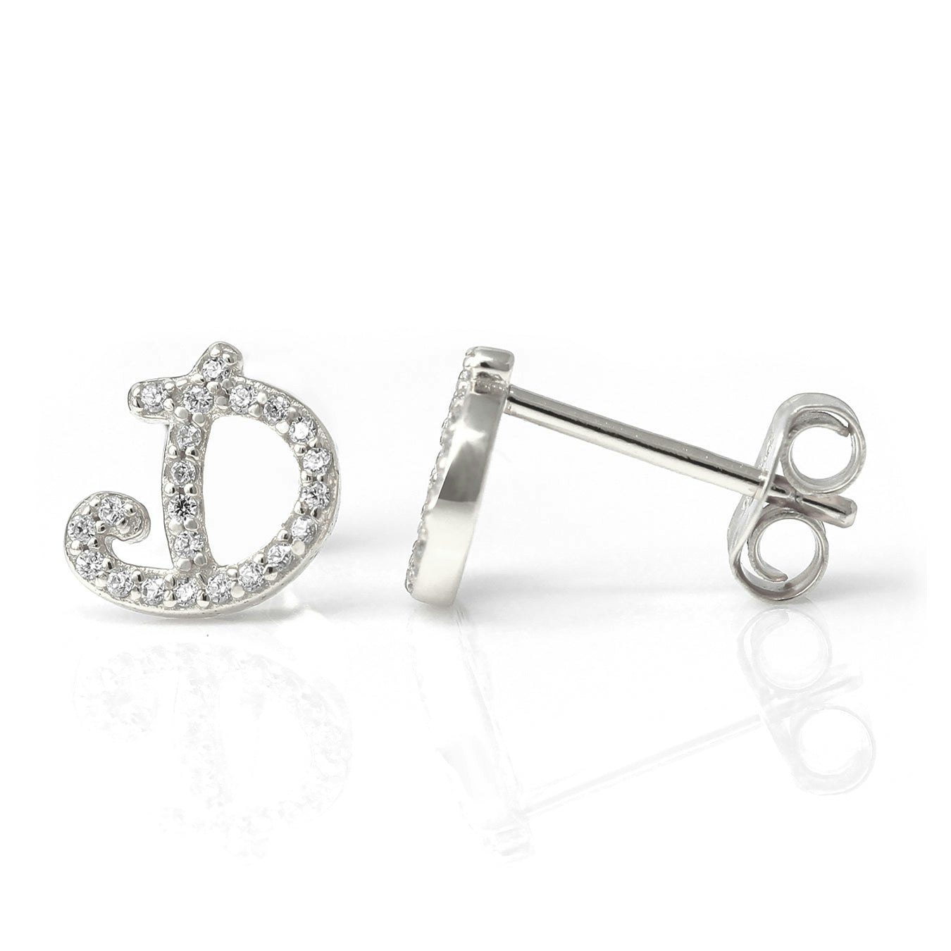 Say It With Silver Luxe Cz Initial Earrings - Sterling - D