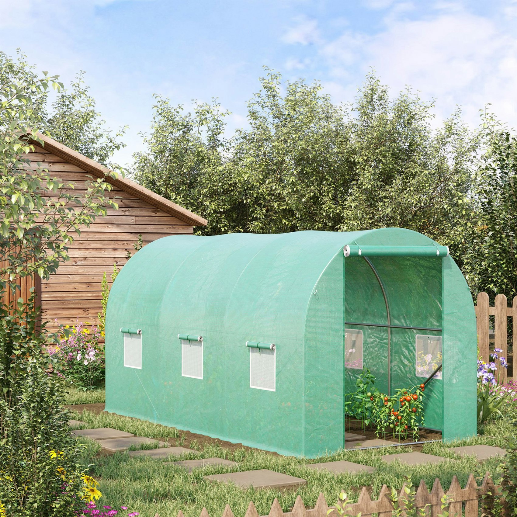Outsunny Greenhouse Polytunnel Walk-In Flower Plant Steel 4 X 2 M Outdoor