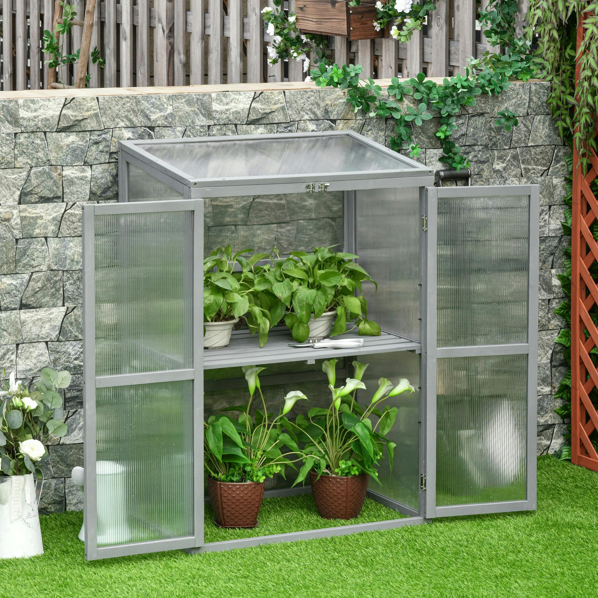 Outsunny Grey Wood Cold Frame Greenhouse Outdoor Indoor Pc Board 76 X 47 X 110Cm