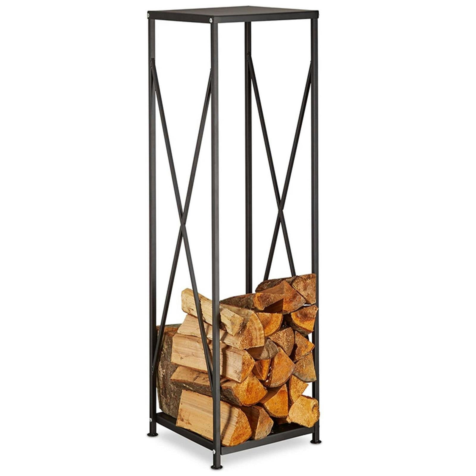 Gr8 Home Black Large Metal Steel Firewood Rack Log Wood Storage Holder Tall Shelf Stand