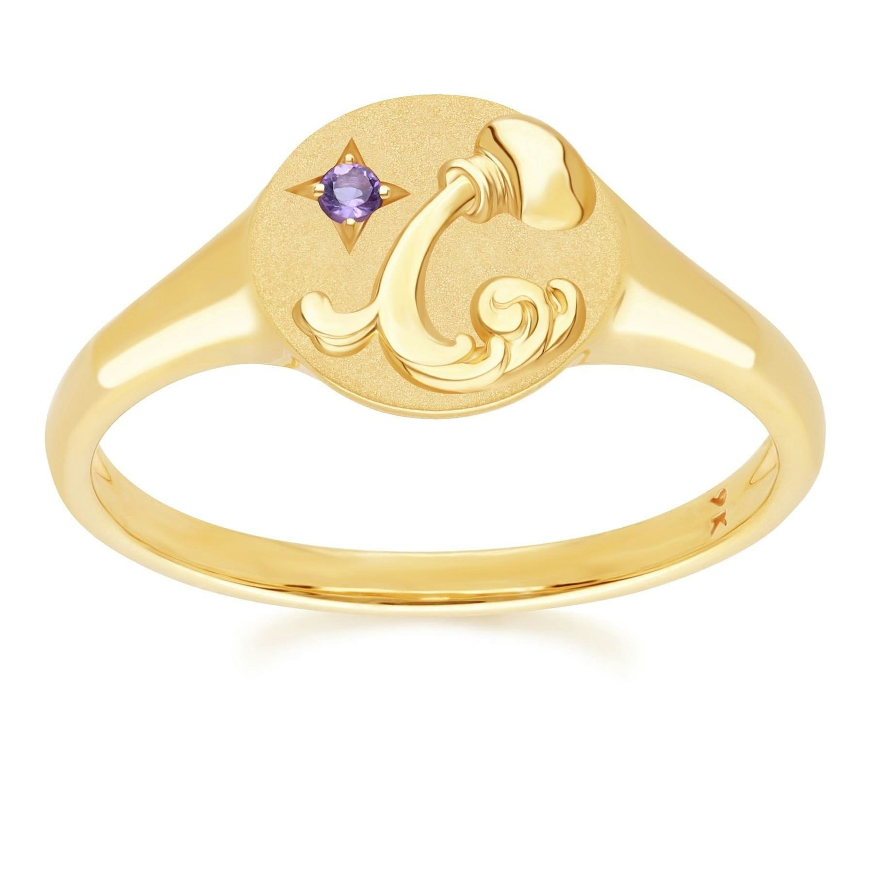 Gemondo Yellow/Gold Zodiac Amethyst Aquarius Signet Ring In 9Ct - L