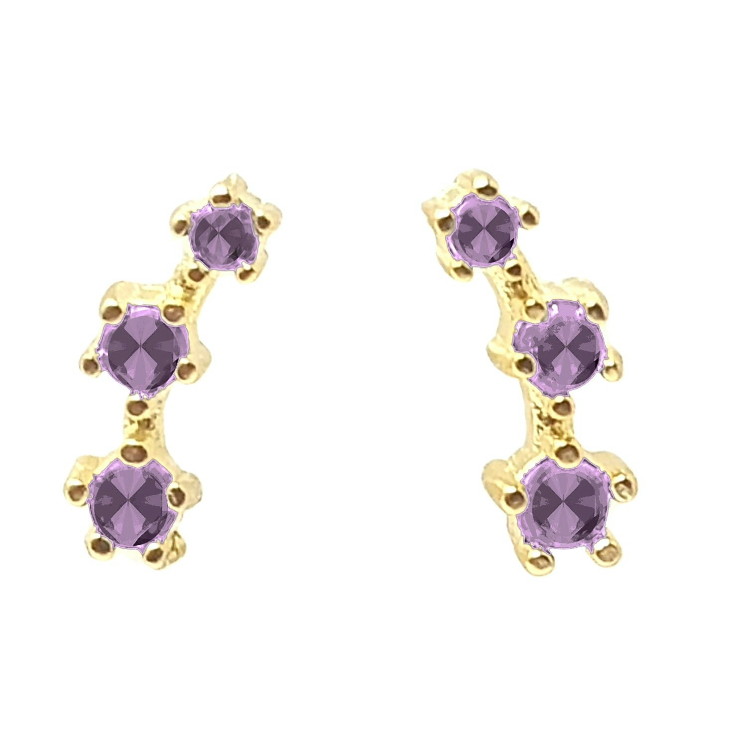 Harfi Gold Alexandrite June Birthstone Climber Plated Stud Earrings