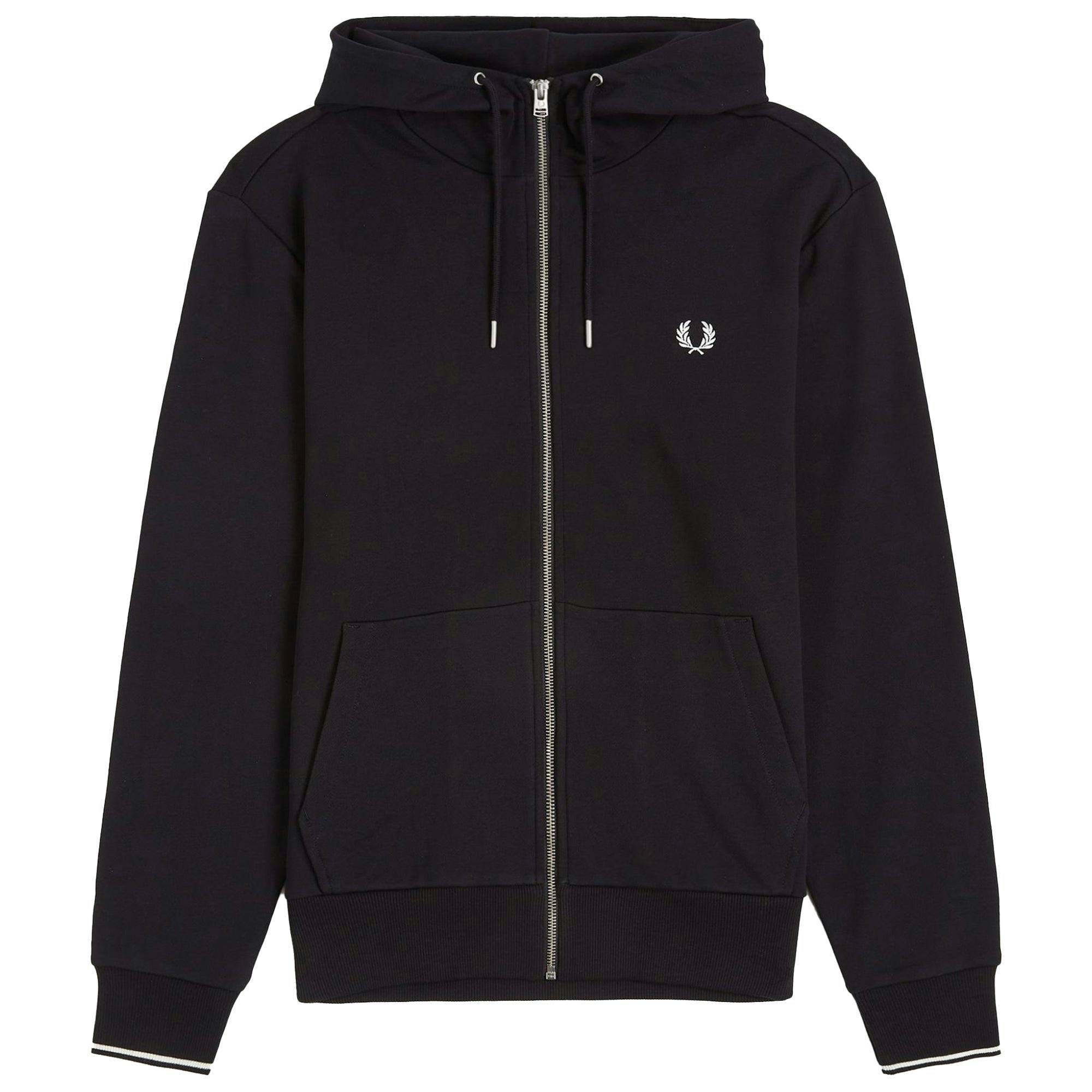 Fred Perry Black Zip Through Hooded Sweat - Small