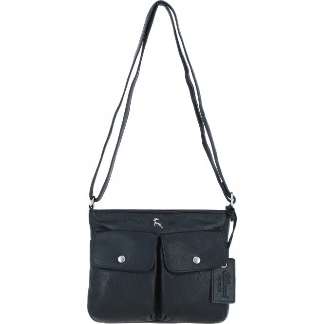 Ashwood Black Real Leather Crossbody Bag: Cardiff - One Size - Leather