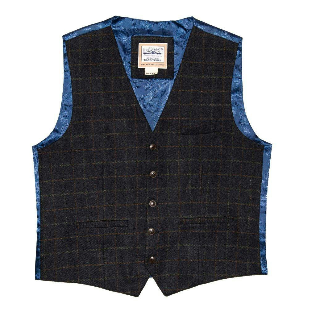 Heritage Traditions Blue Heritage Tweed Waistcoat - Large 42" - Box Check