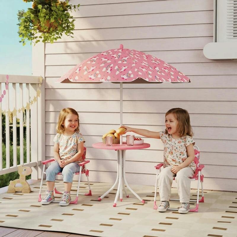 B&Q - Kids Garden Furniture With 2 Folding Chairs And UmbrellaPink - Image 5
