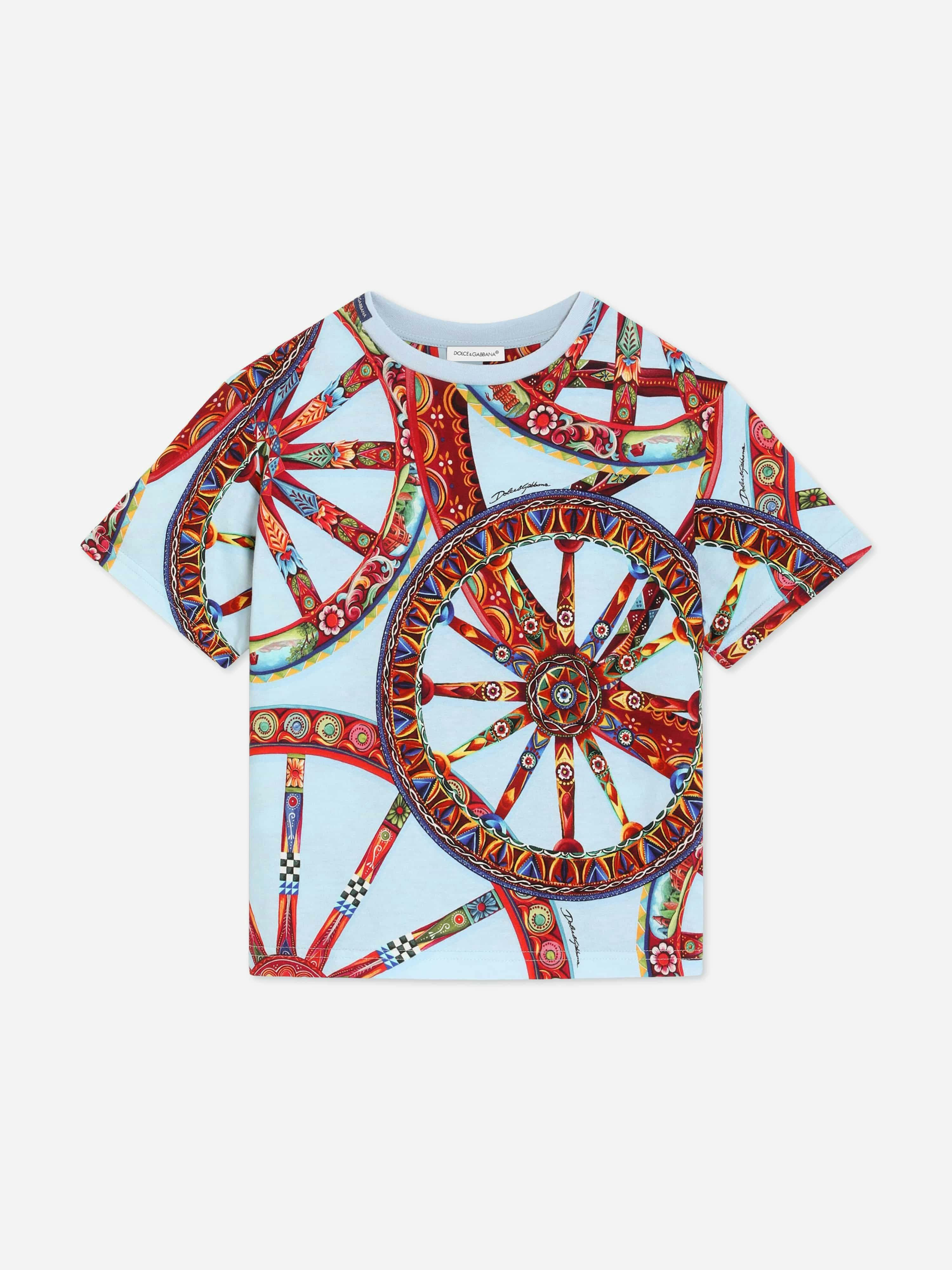 Dolce & Gabbana Kids Boys Blue Dolce & Gabbana Carretto Print T-Shirt In - 6 Yrs