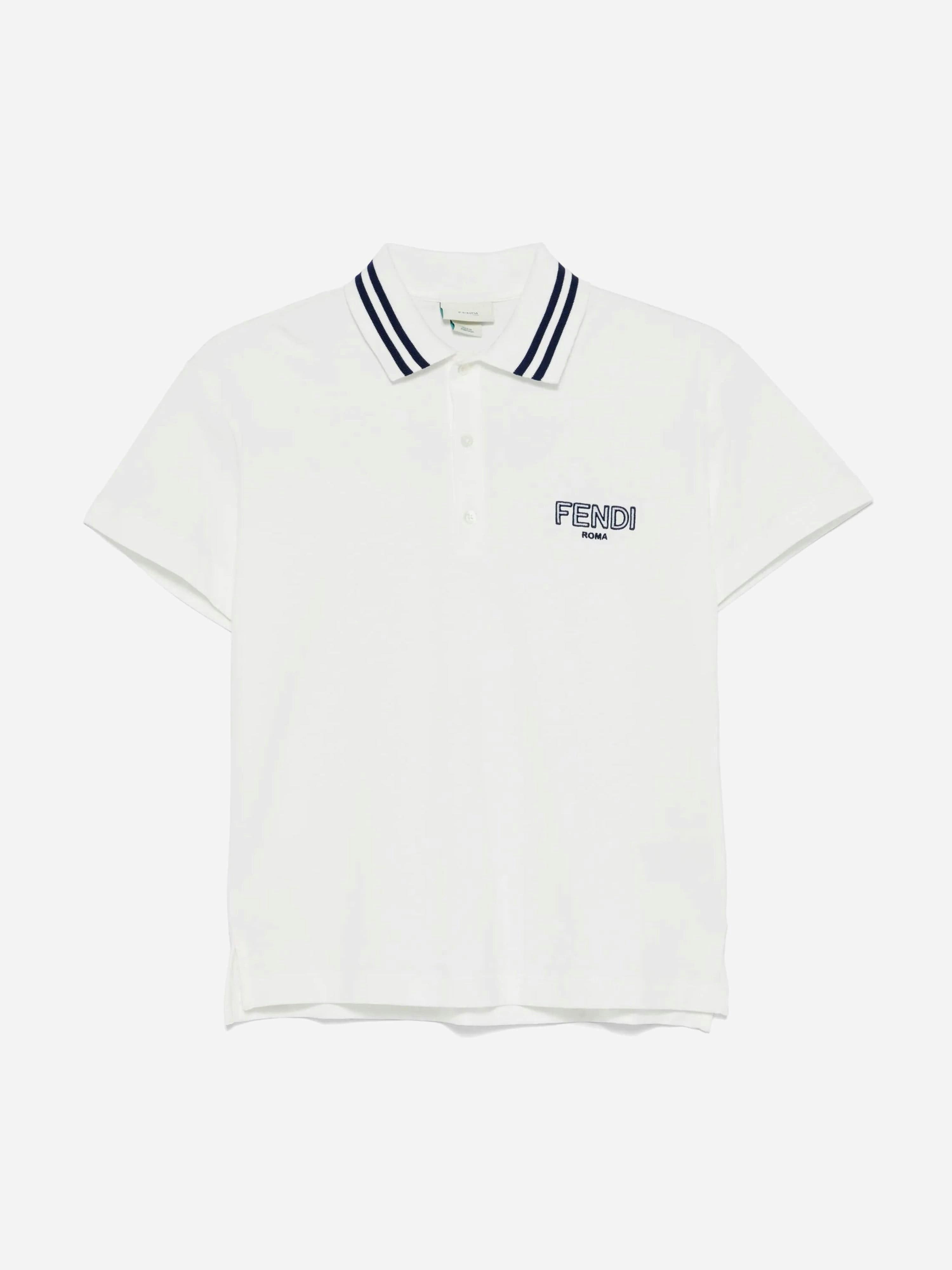 Fendi Kids Boys White Fendi Logo Polo Shirt In - 7 Yrs
