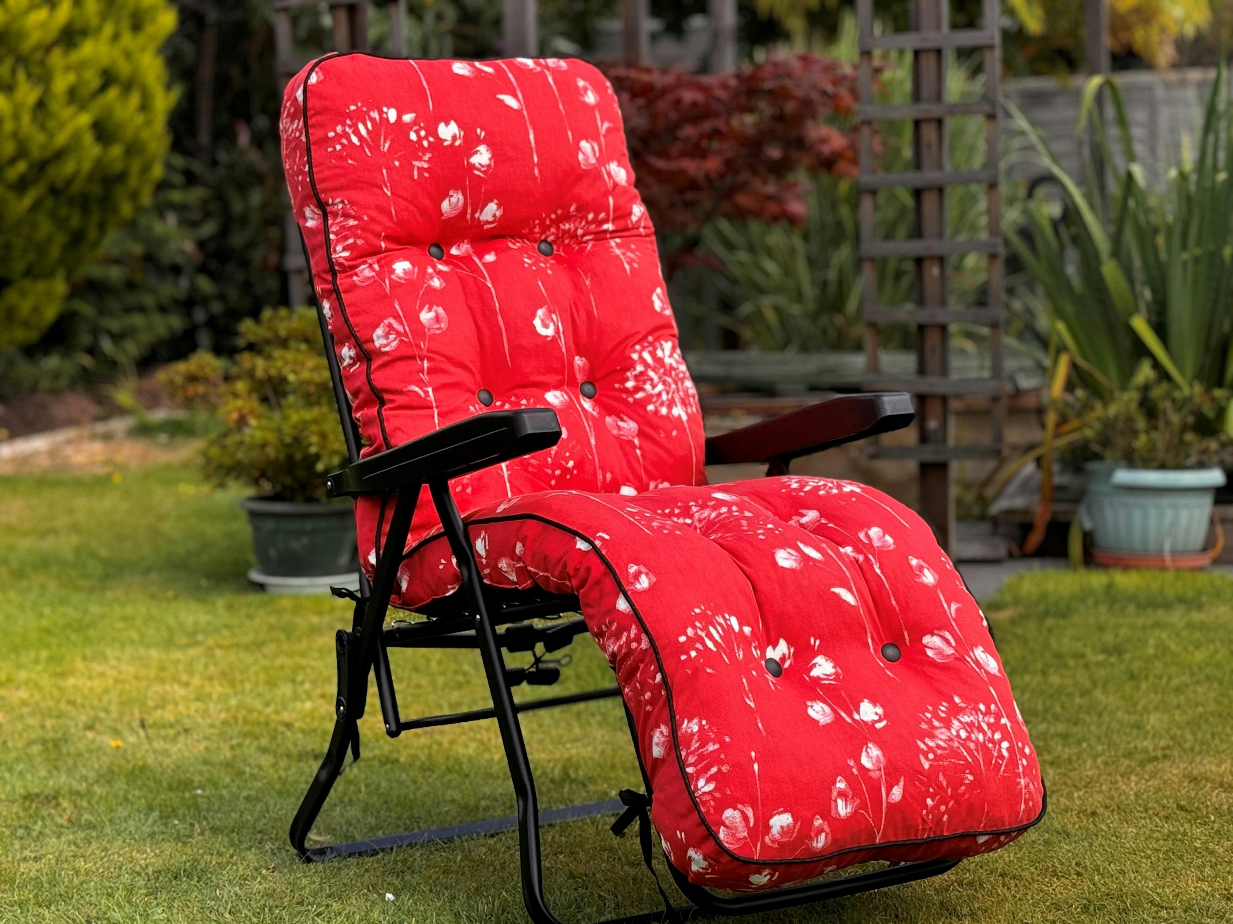 Rackhams Black Deluxe Garden Relaxer Chair | Multi-Position Reclining Lounger - Renaissance Rouge ( Frame) - 99Cm X 58Cm X 73Cm