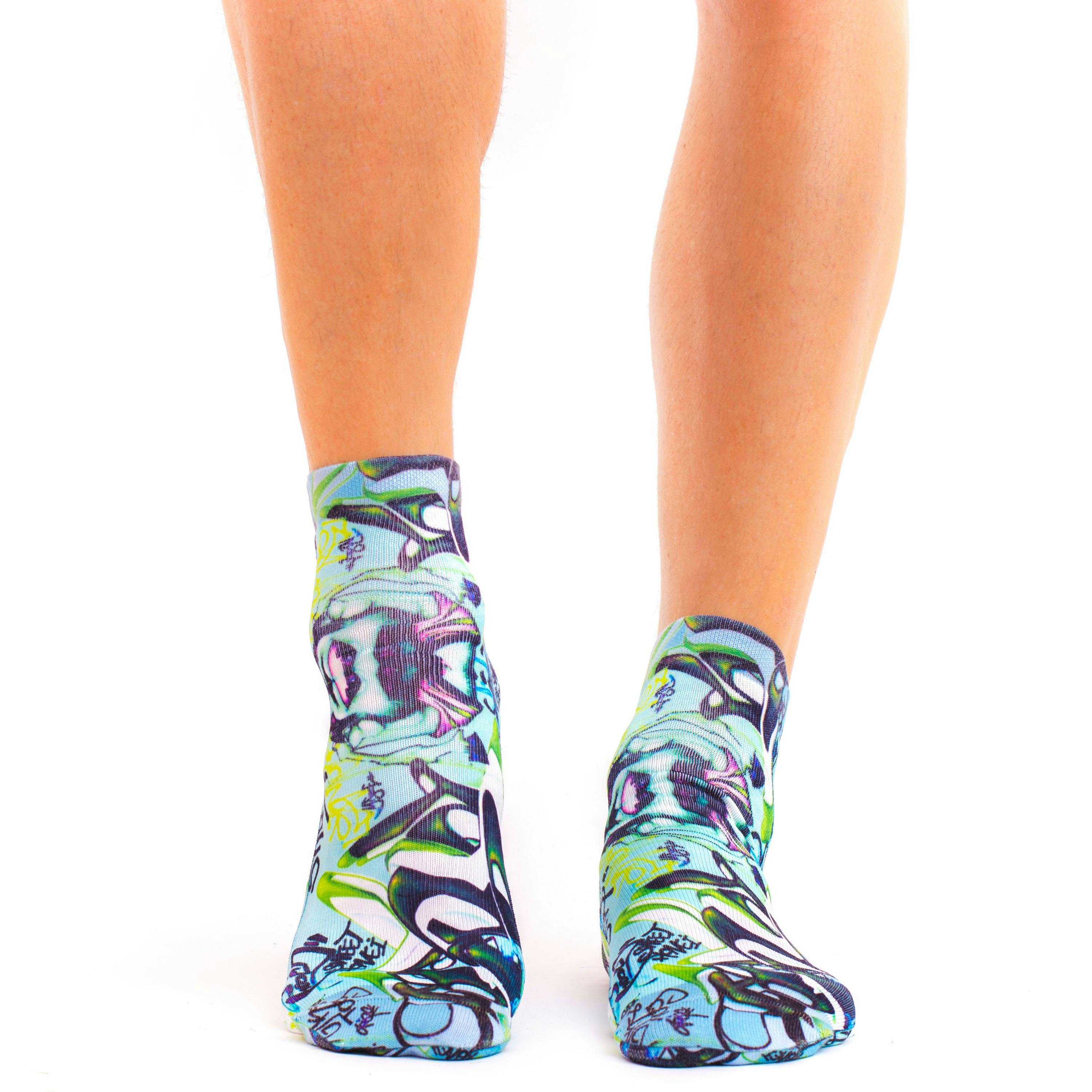 Jemsox Green Graffiti Art Iii Wigglesteps Sneaker Socks | Bold Street Style & Low-Cut Fit