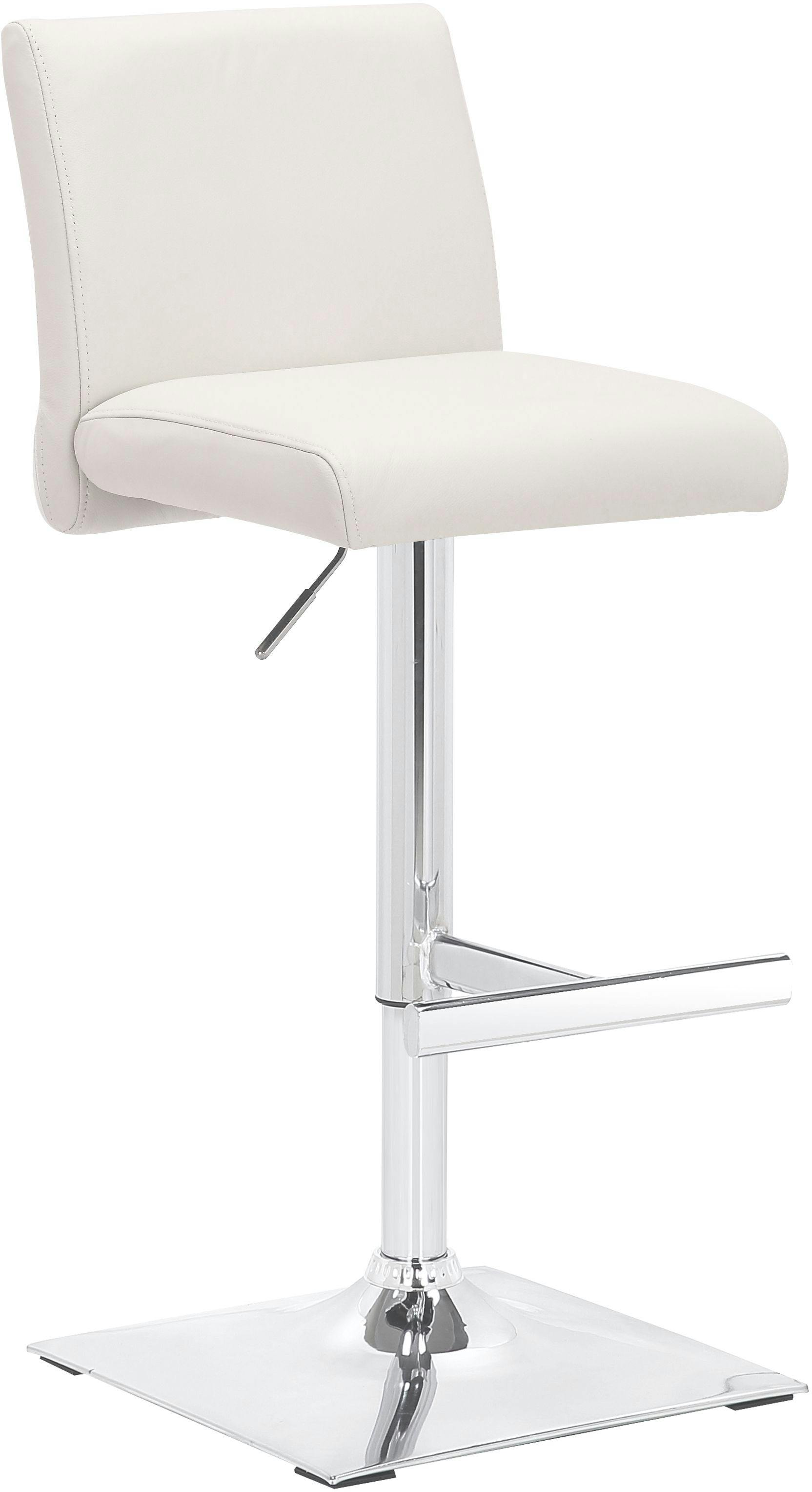Rackhams White Snella Real Leather Bar Stool, Adjustable Height, Chrome Base
