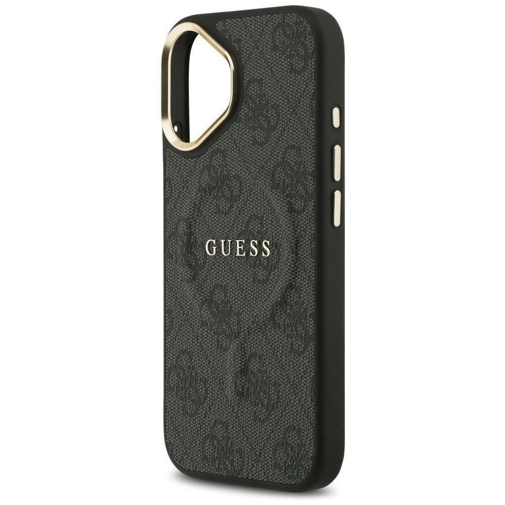 Guess Gold/Black Pu Leather 4G Frame Case With Magsafe For Iphone 17 6.3" -Guhmp17sp4msegck