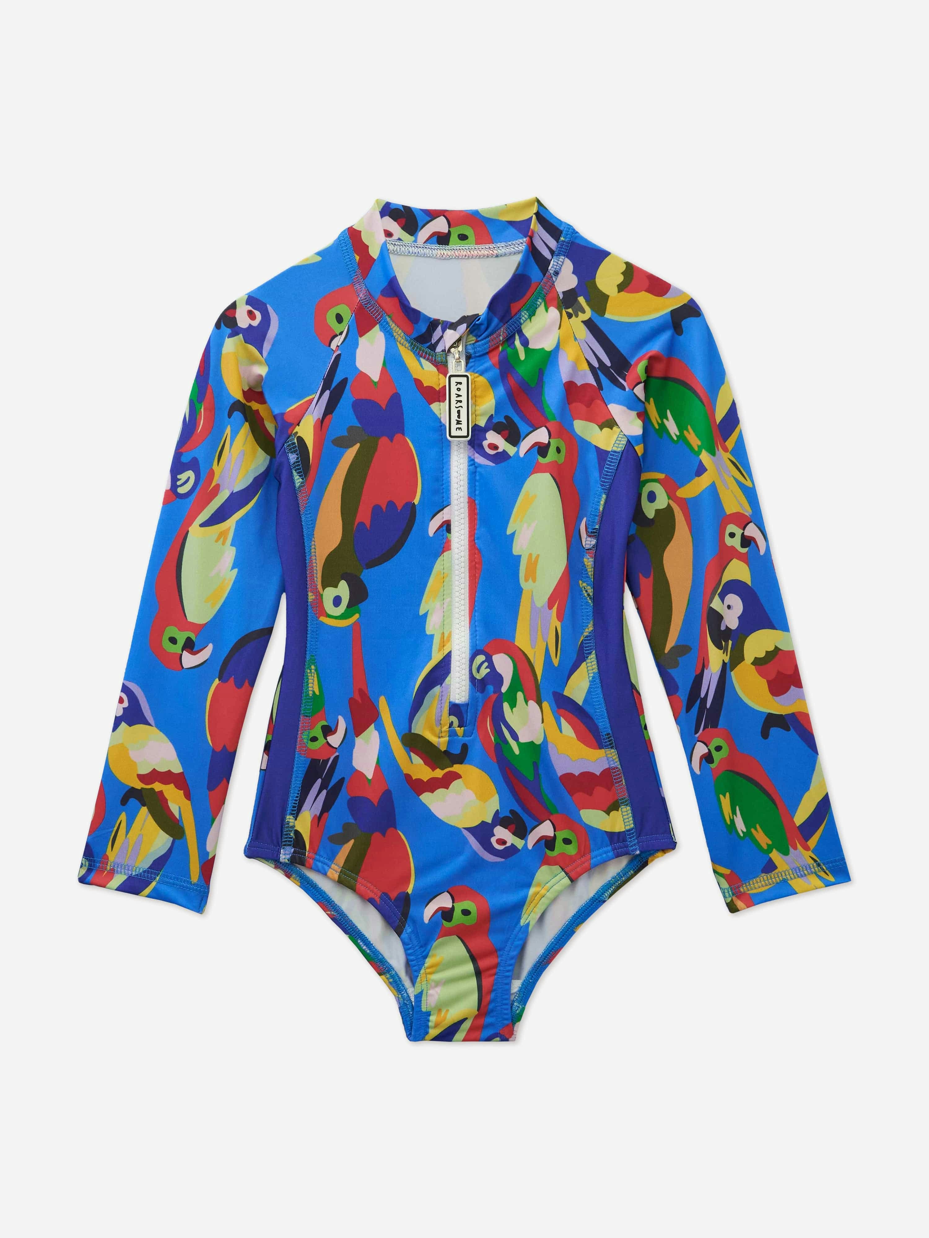 Roarsome Girls Blue Parrot Swimsuit In (Upf50+) - 3 - 4 Yrs