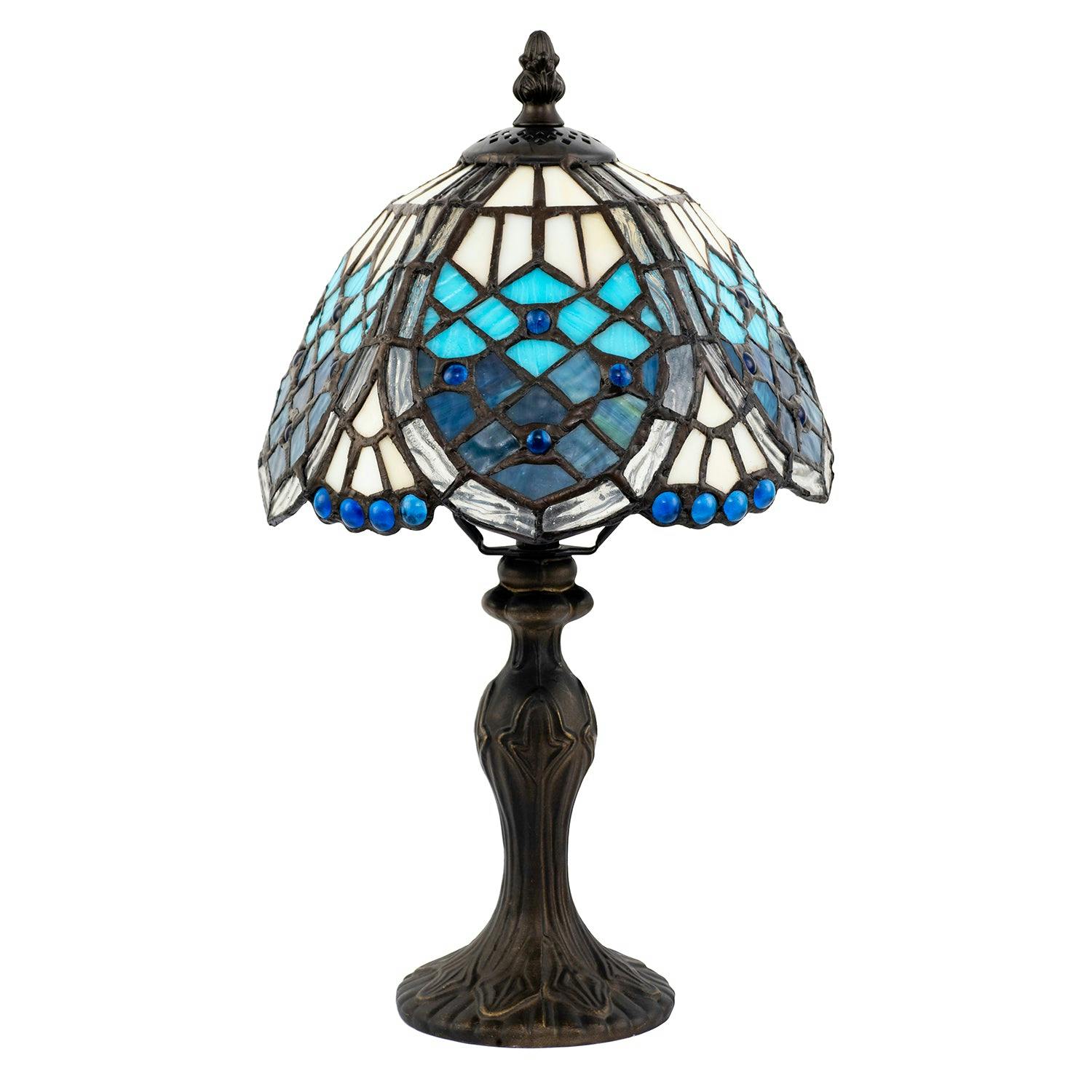 Happy Homewares Sky Blue Sleek Hand Crafted Beaded Tiffany Table Lamp In Midnight And